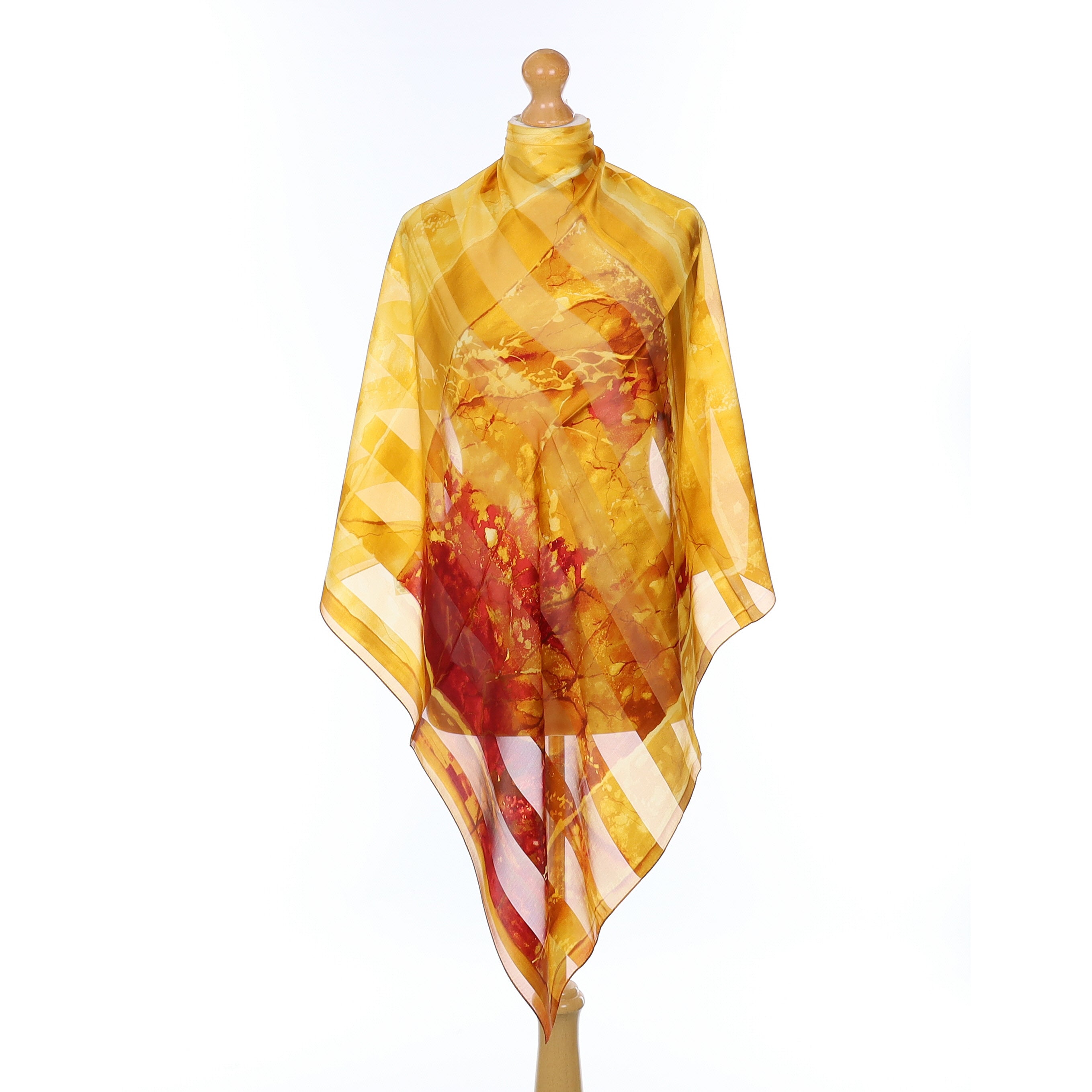 Brand New Orange Abstract Striped Silk Scarf