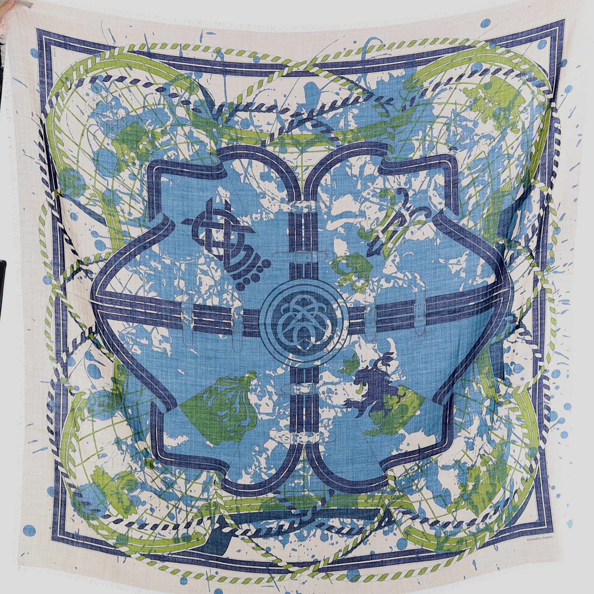 Brand New Boxed Hermès Imprimeur Fou Silk & Cashmere Shawl