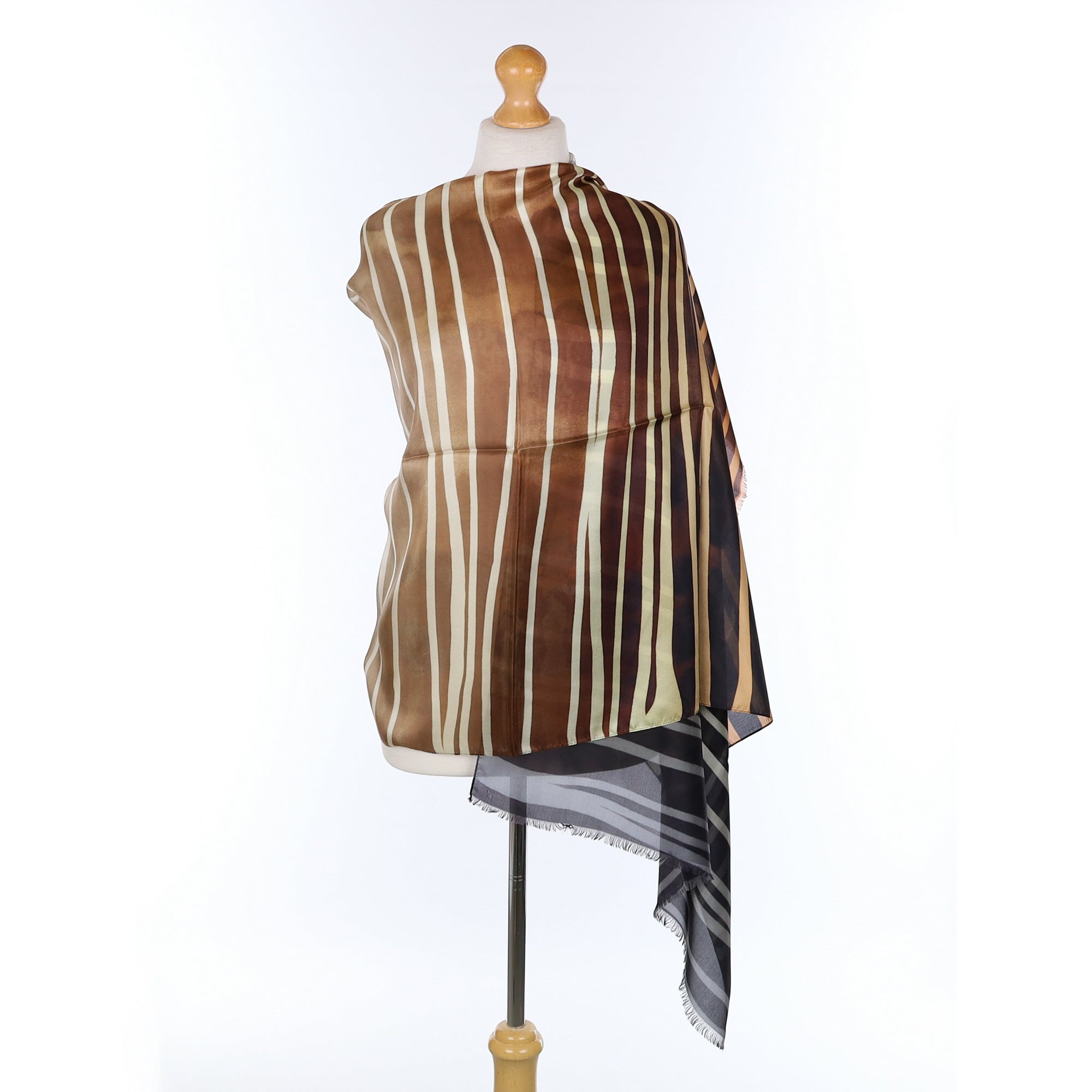 Brand New Italian Neutral Striped Silk Scarf