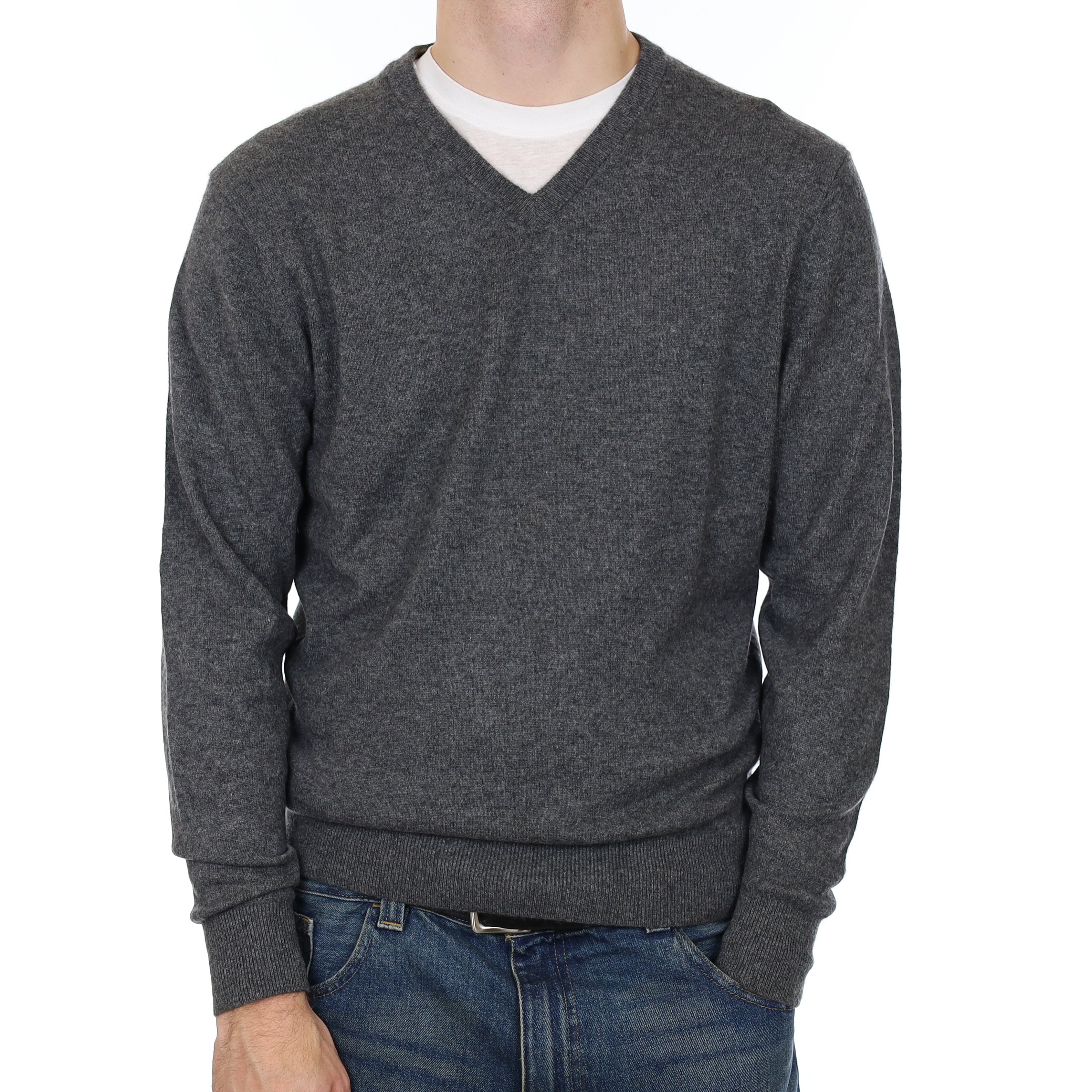 Men’s Slate Grey Cashmere V Neck Jumper Large