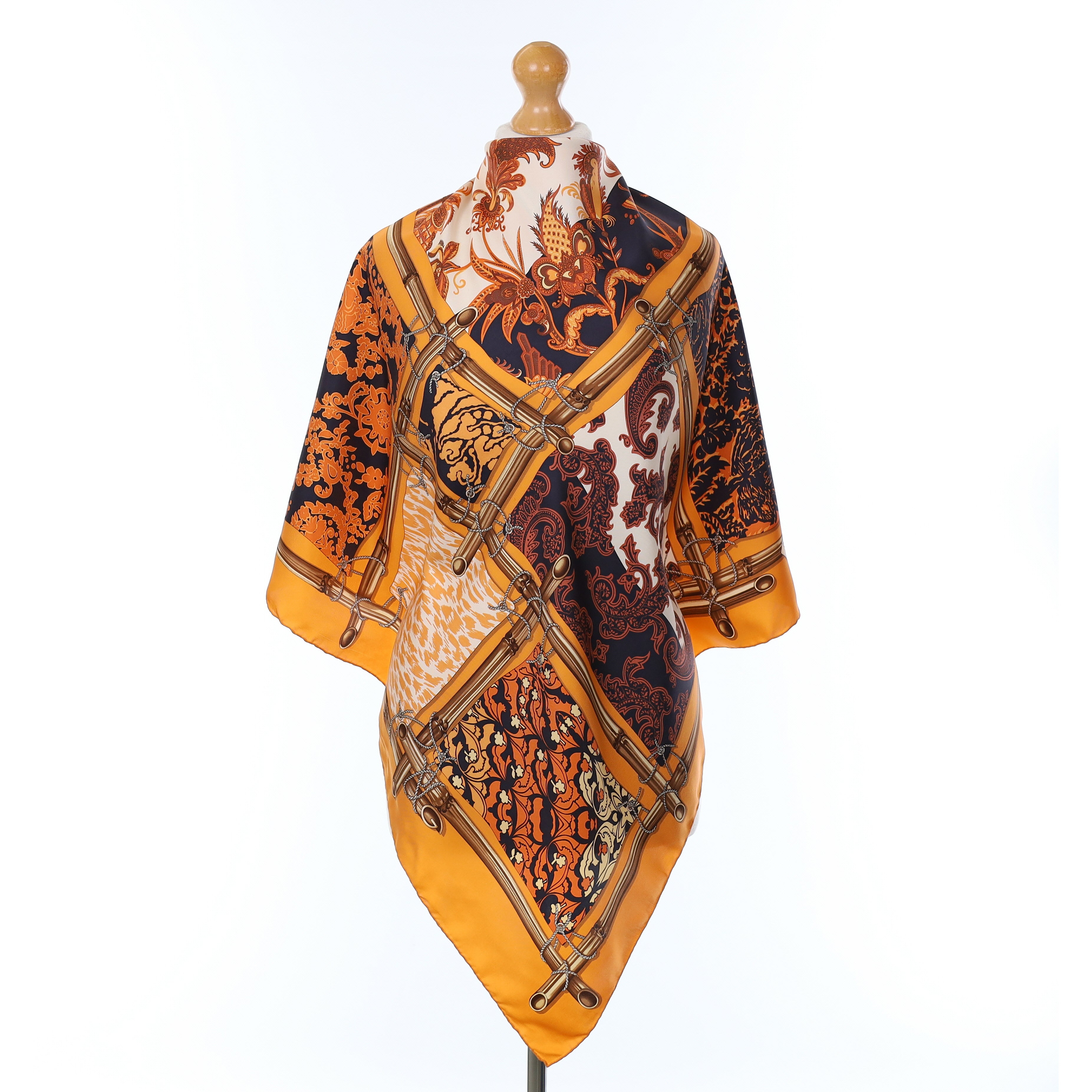 Gucci Orange Bamboo Vintage Silk Scarf