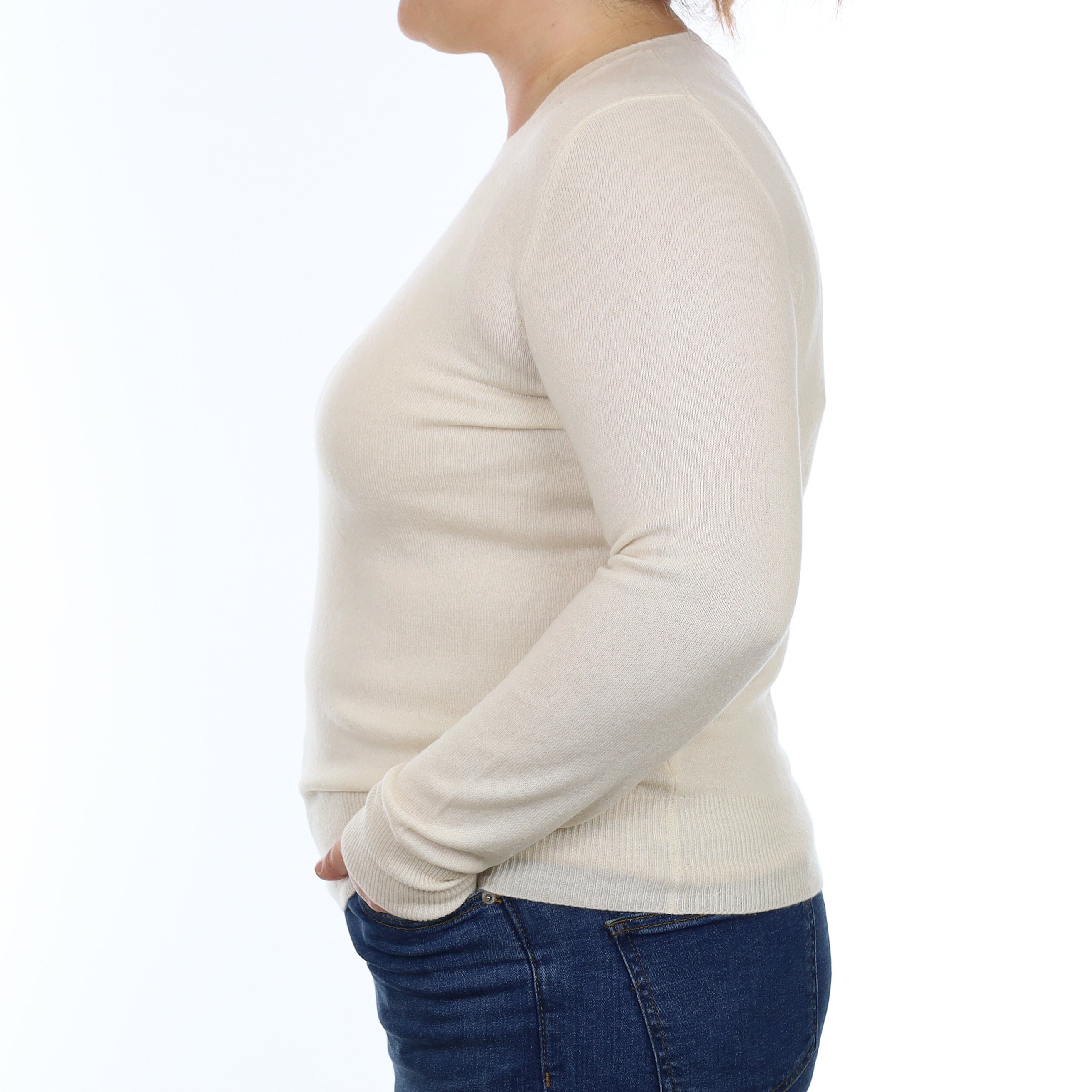 Ivory Cashmere Crew Neck Jumper Large