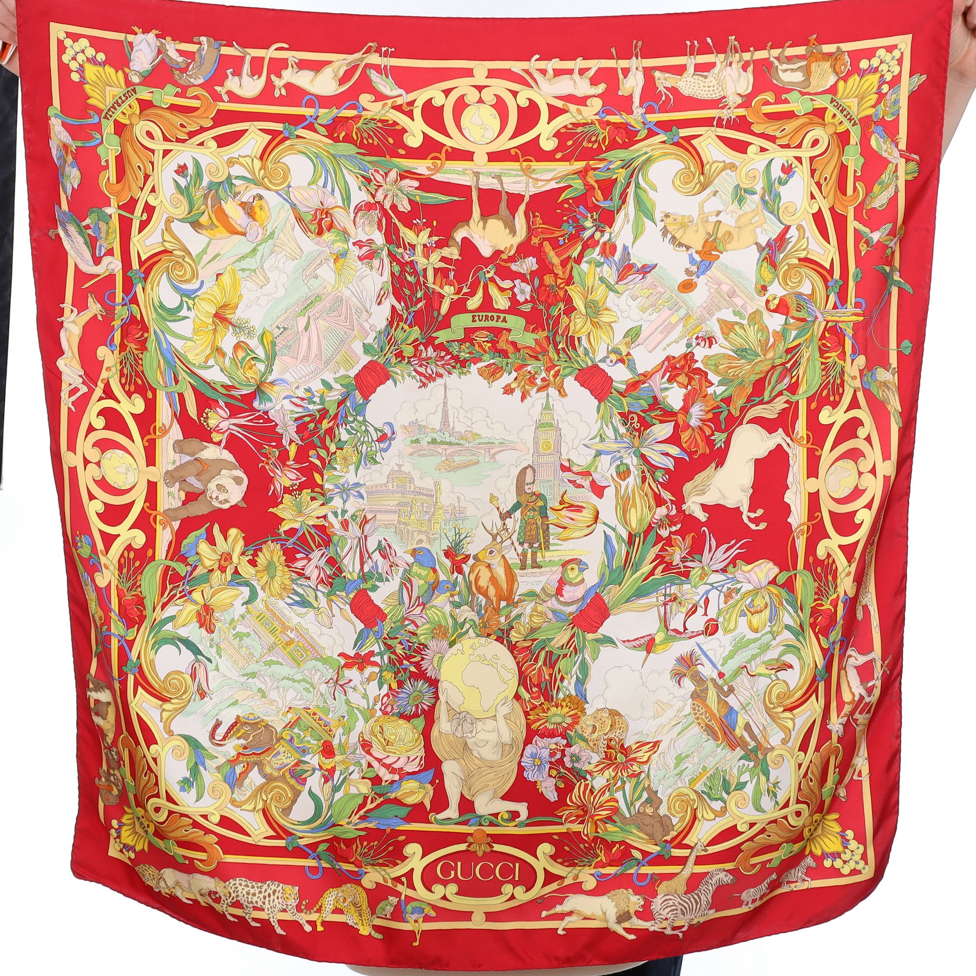 Gucci Red International Silk Scarf