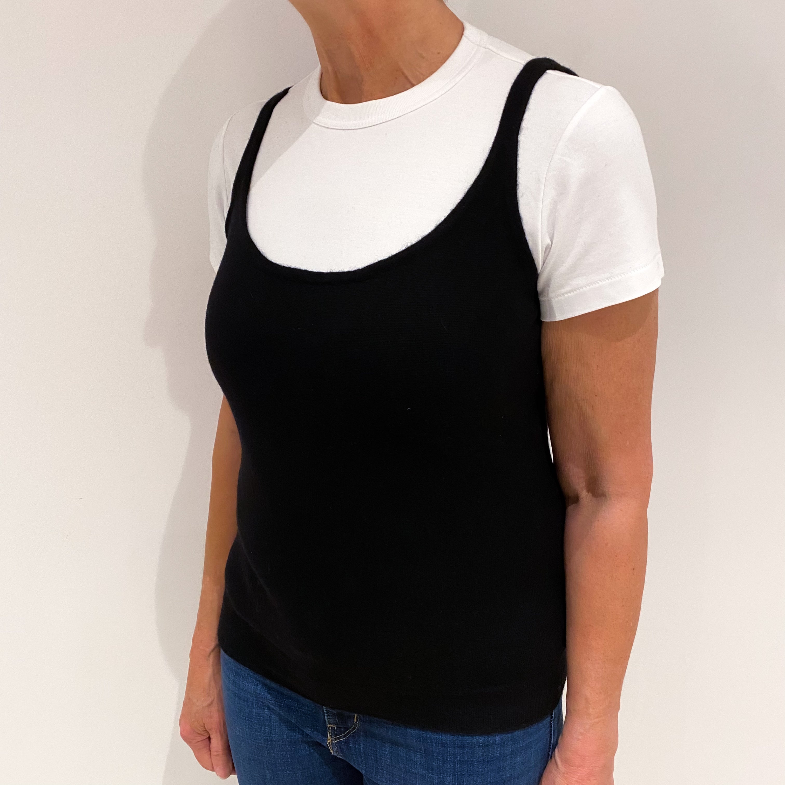 Black Cashmere Low Scoop Neck Vest Medium