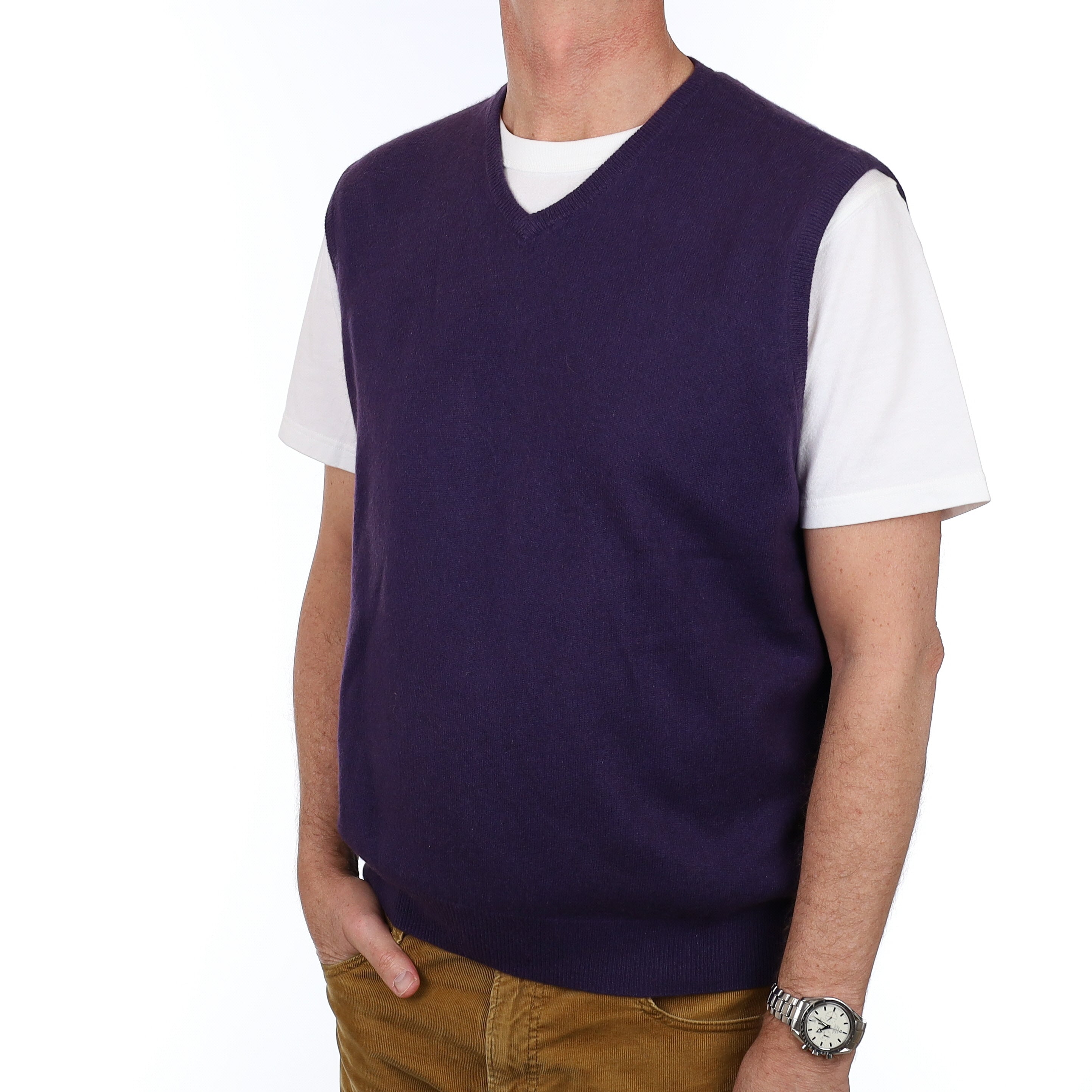 Men’s Shadow Purple Cashmere V Neck Tank Top Extra Large