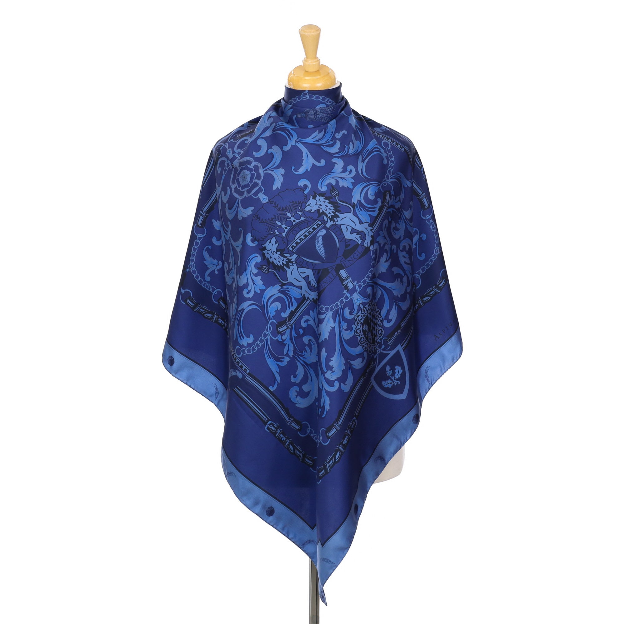 Aspinal Dark Blue Baroque Silk Scarf