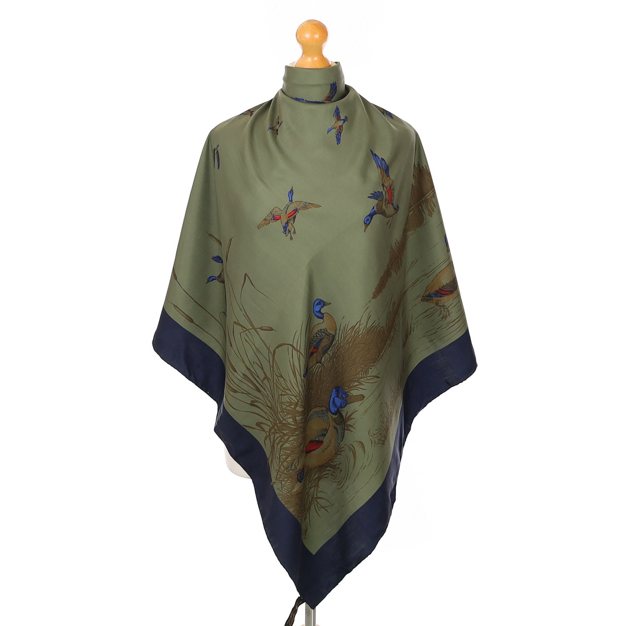 Cornelia James Khaki Duck Themed Vintage Silk Scarf