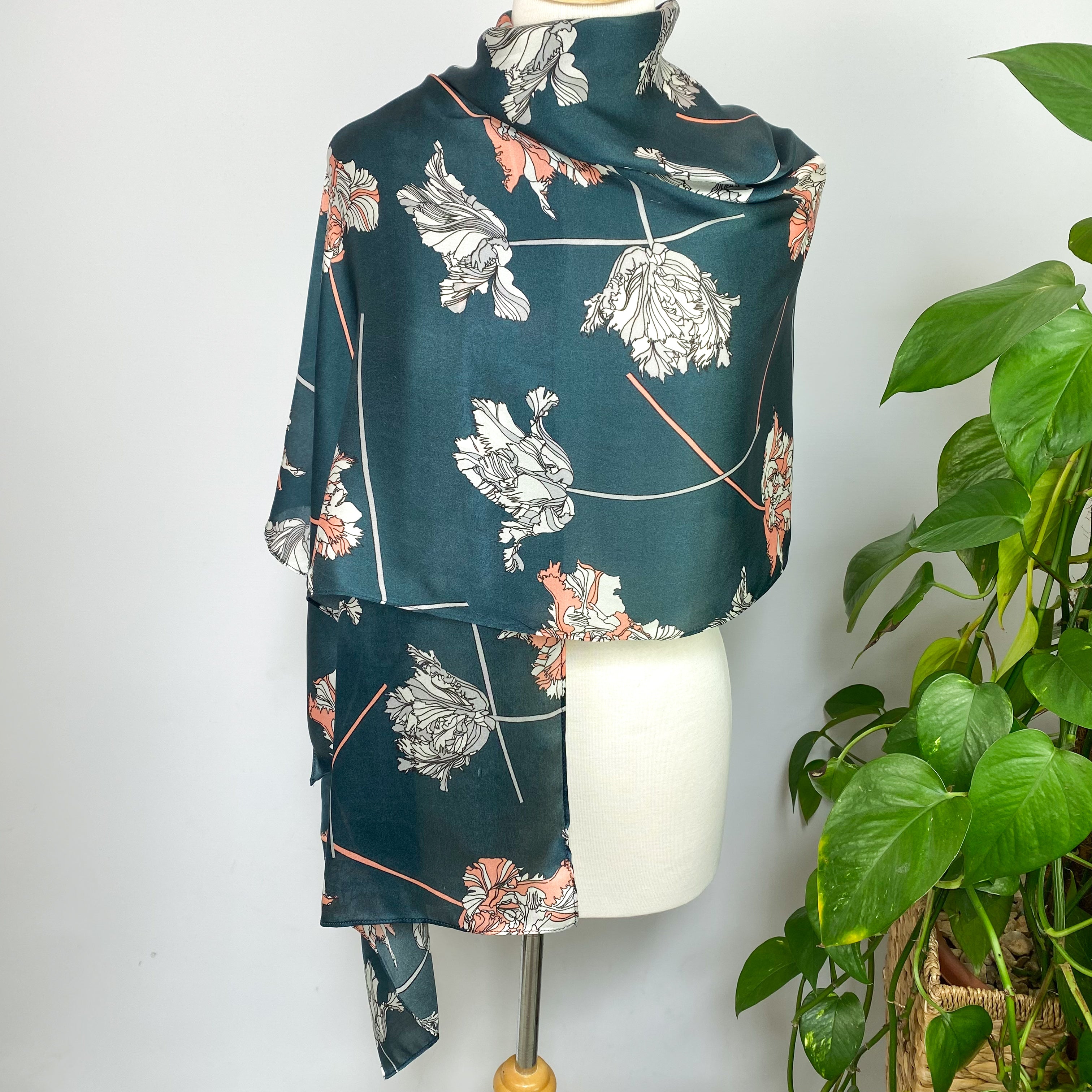 Jigsaw Floral Satin Wrap Style Silk Scarf