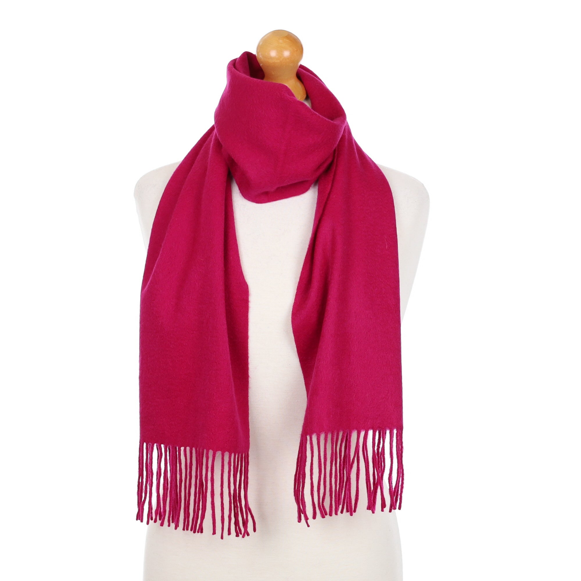Magenta Pink Cashmere Fringed Woven Scarf