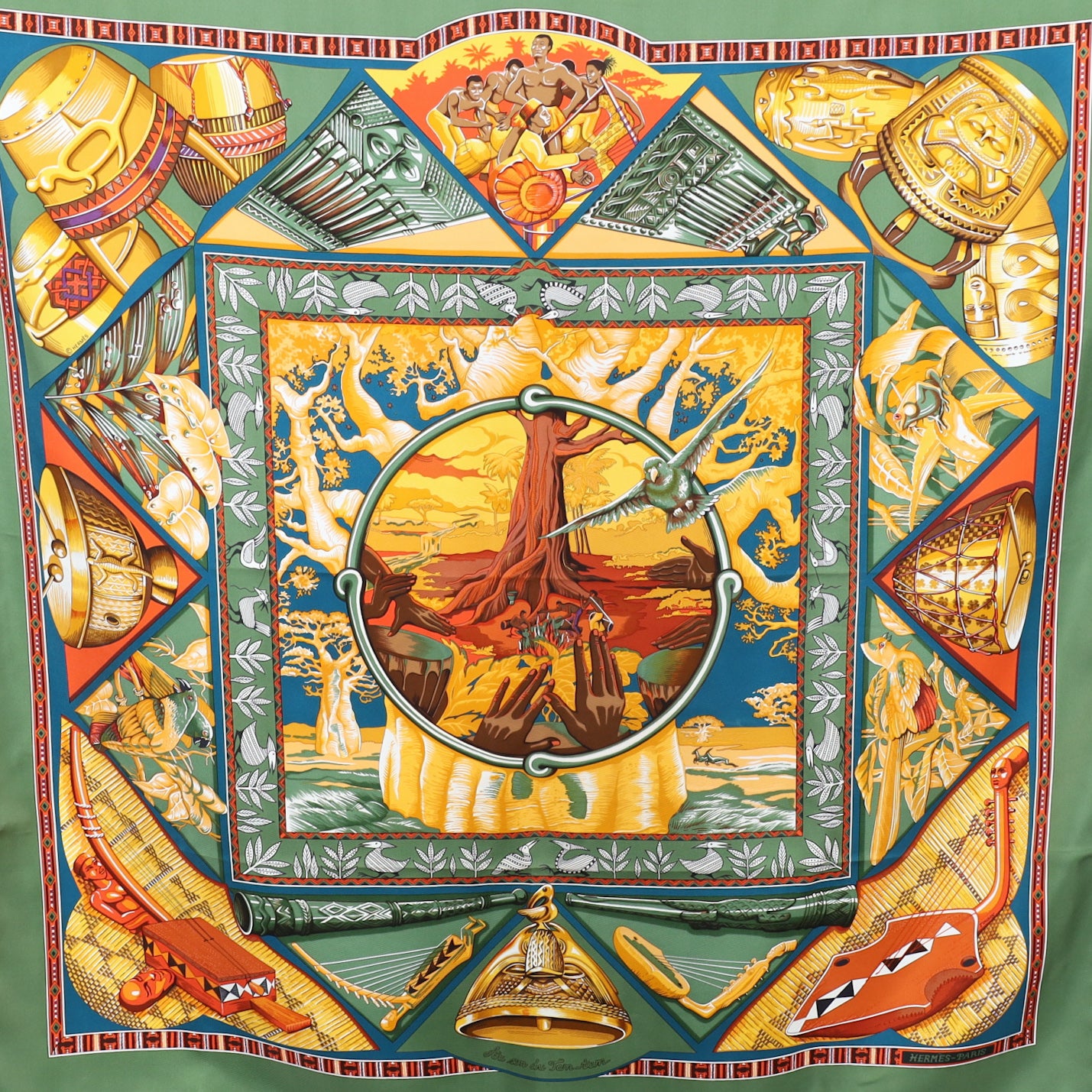 Pristine Boxed Hermès Au Son Du Tam-Tam Silk Scarf