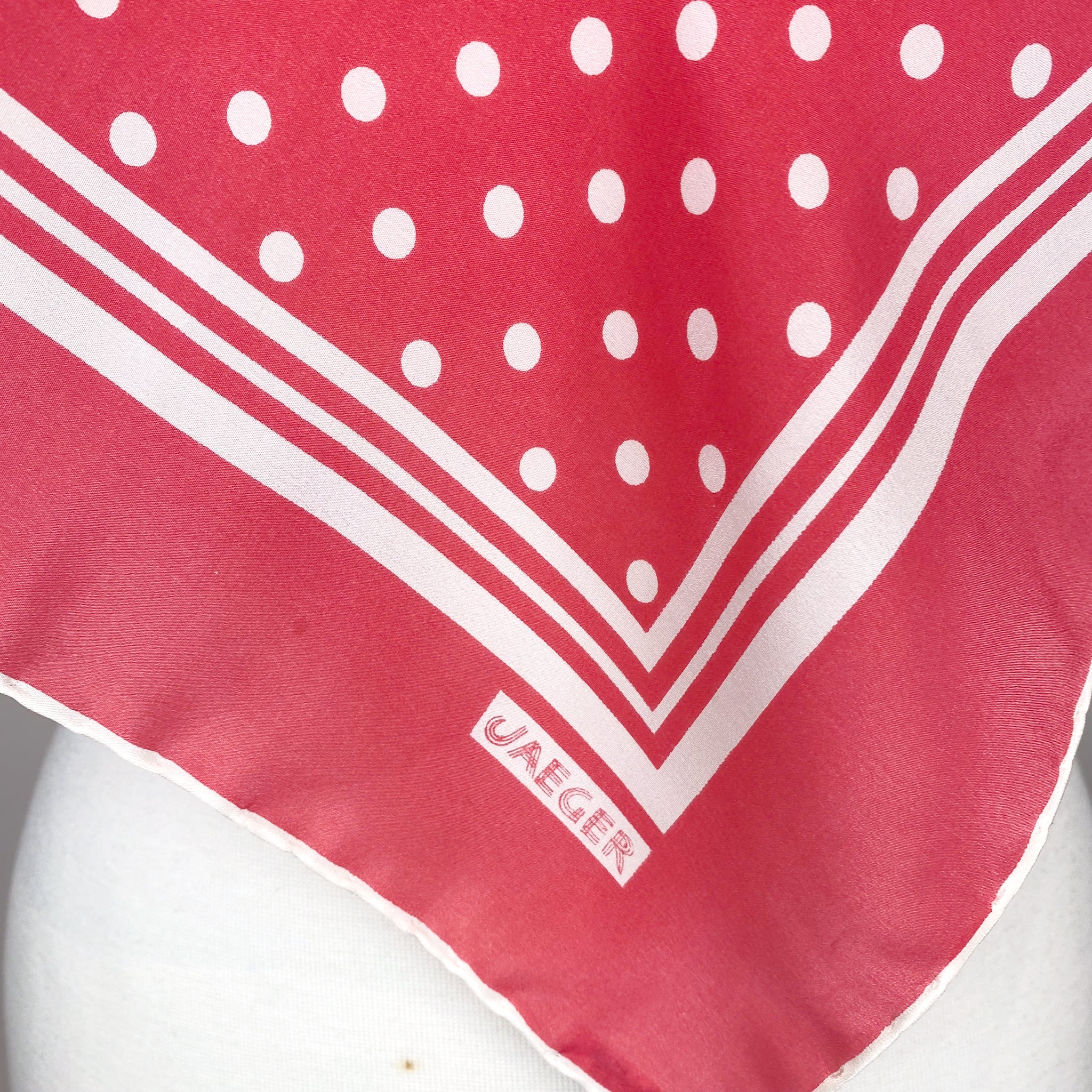 1970s Pink and White Spotty Jaeger Vintage Silk Scarf