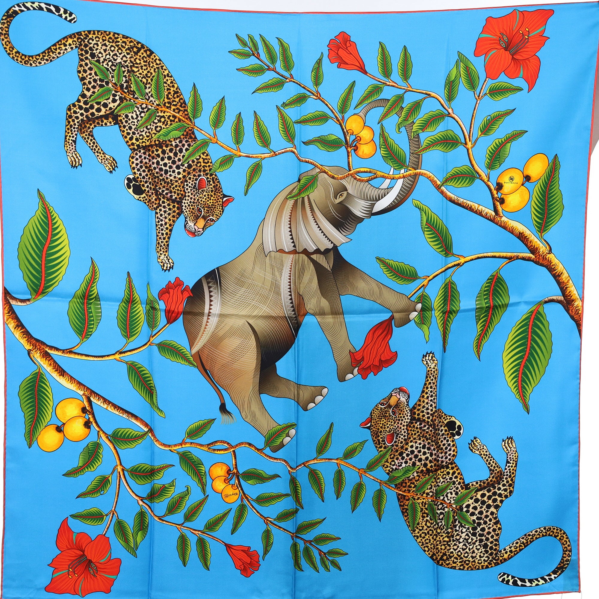 Brand New Bellezza Two Tone Blue Elephant Safari Double Faced Silk Scarf