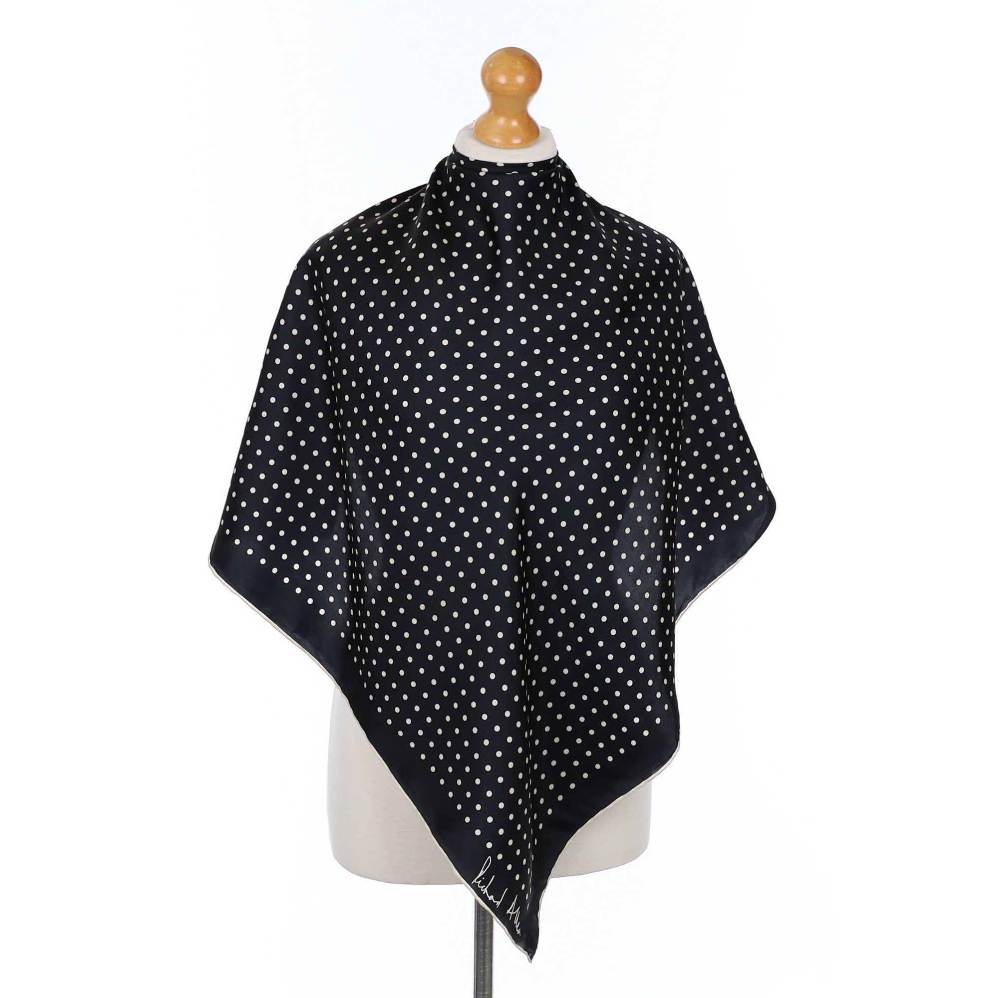 1970’s Richard Allan Black Spotted Silk Scarf