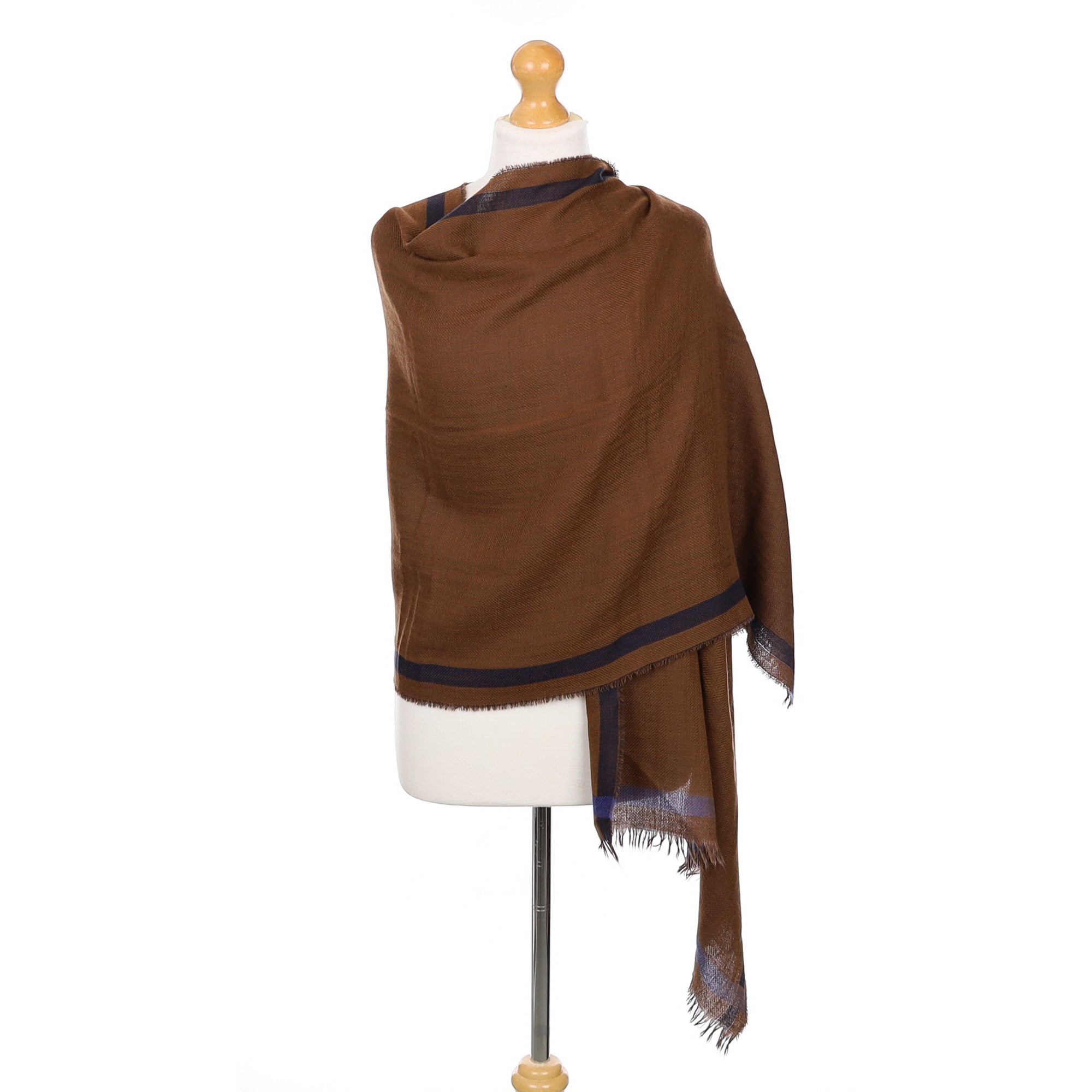Scottish Begg & Co Navy Blue and Cinnamon Brown Fine Woven Cashmere Wrap