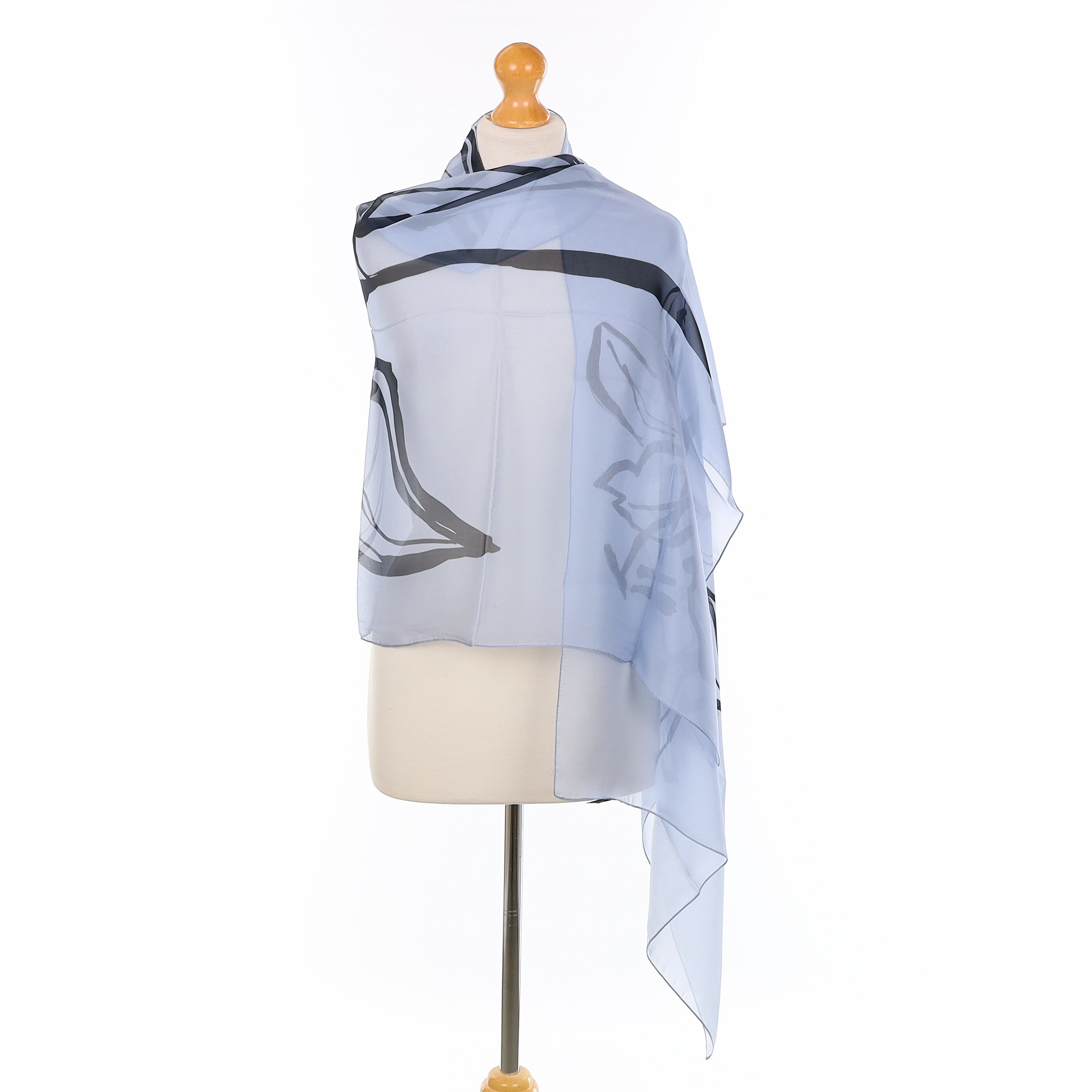 Brand New Italian Blue Floral Silk Wrap
