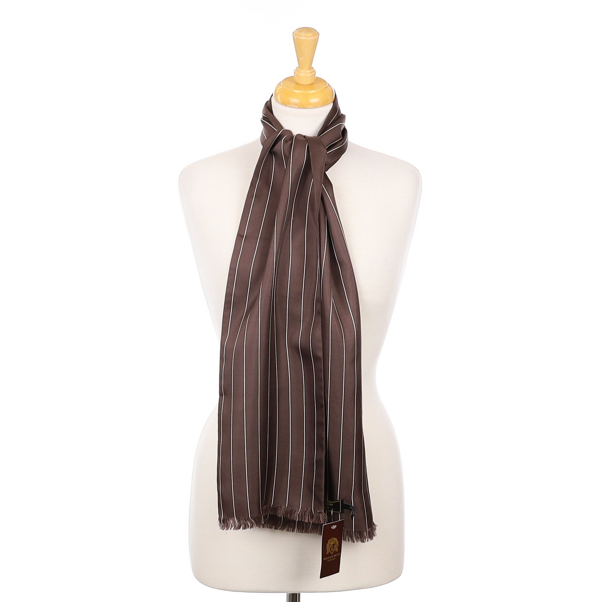 Brand New William Hunt Brown Striped Silk Scarf