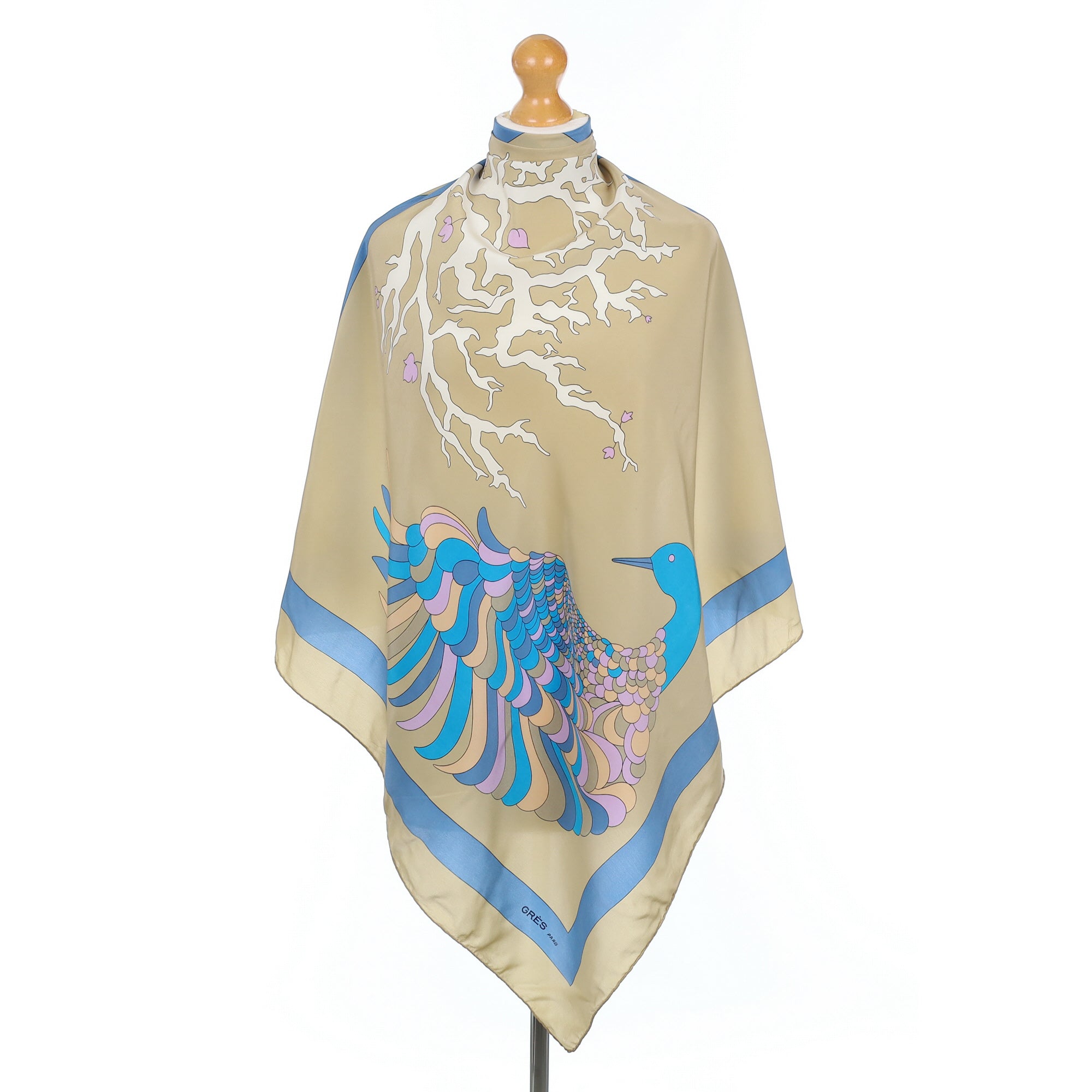 1970’s Boxed Grès Peacock Vintage Silk Scarf