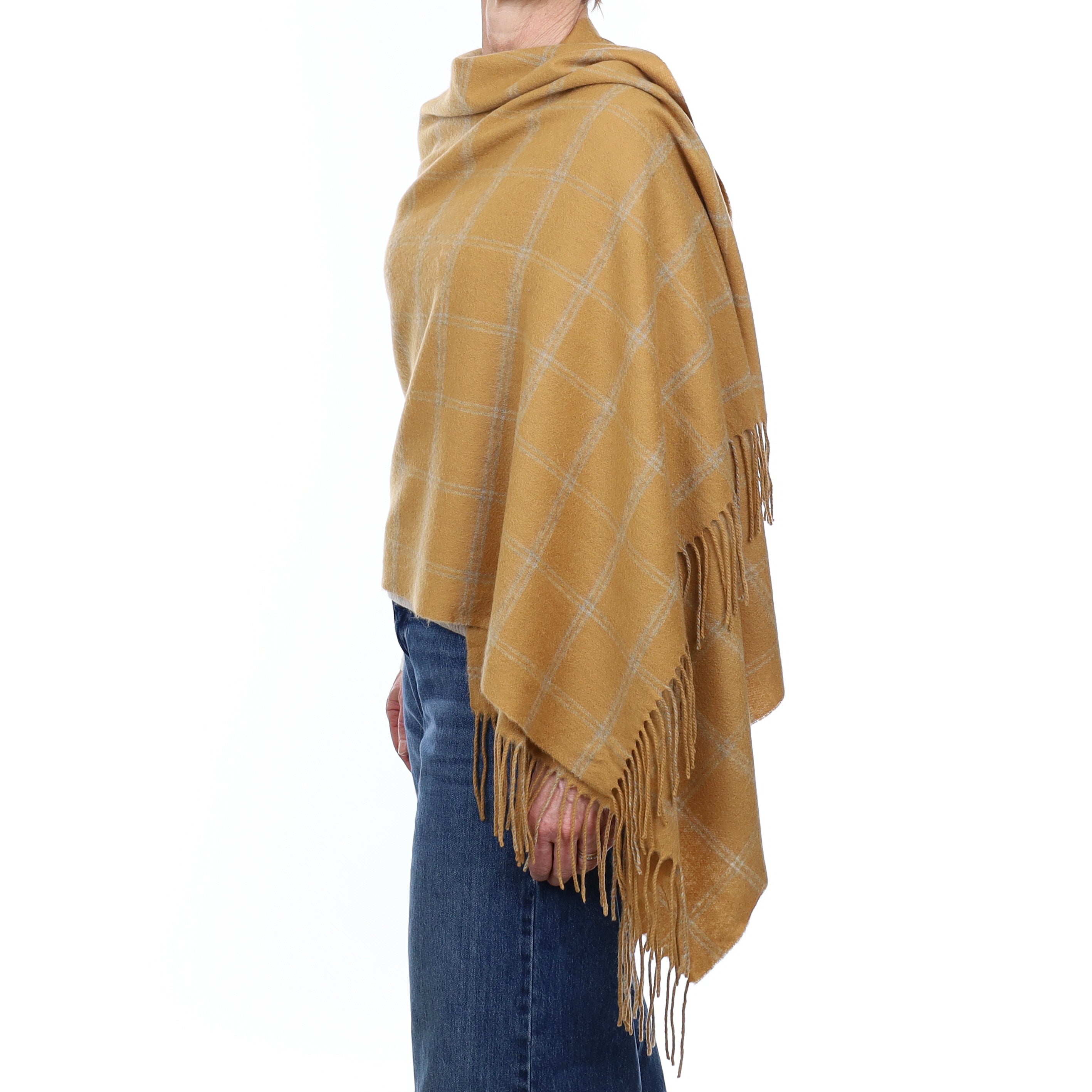 Butterscotch Checked Cashmere Woven Wrap
