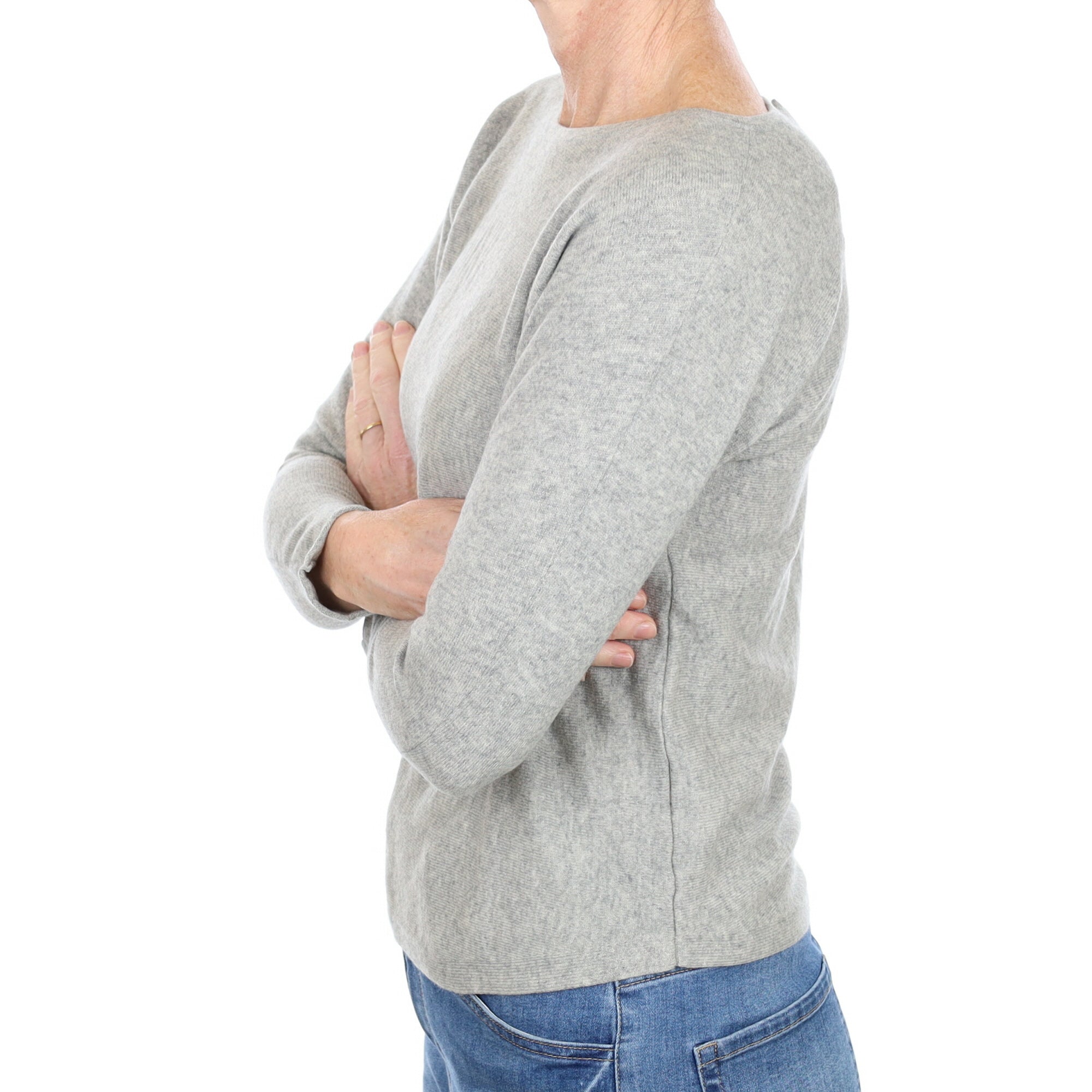 Smoke Grey Batwing Cashmere Crew Neck Jumper Small