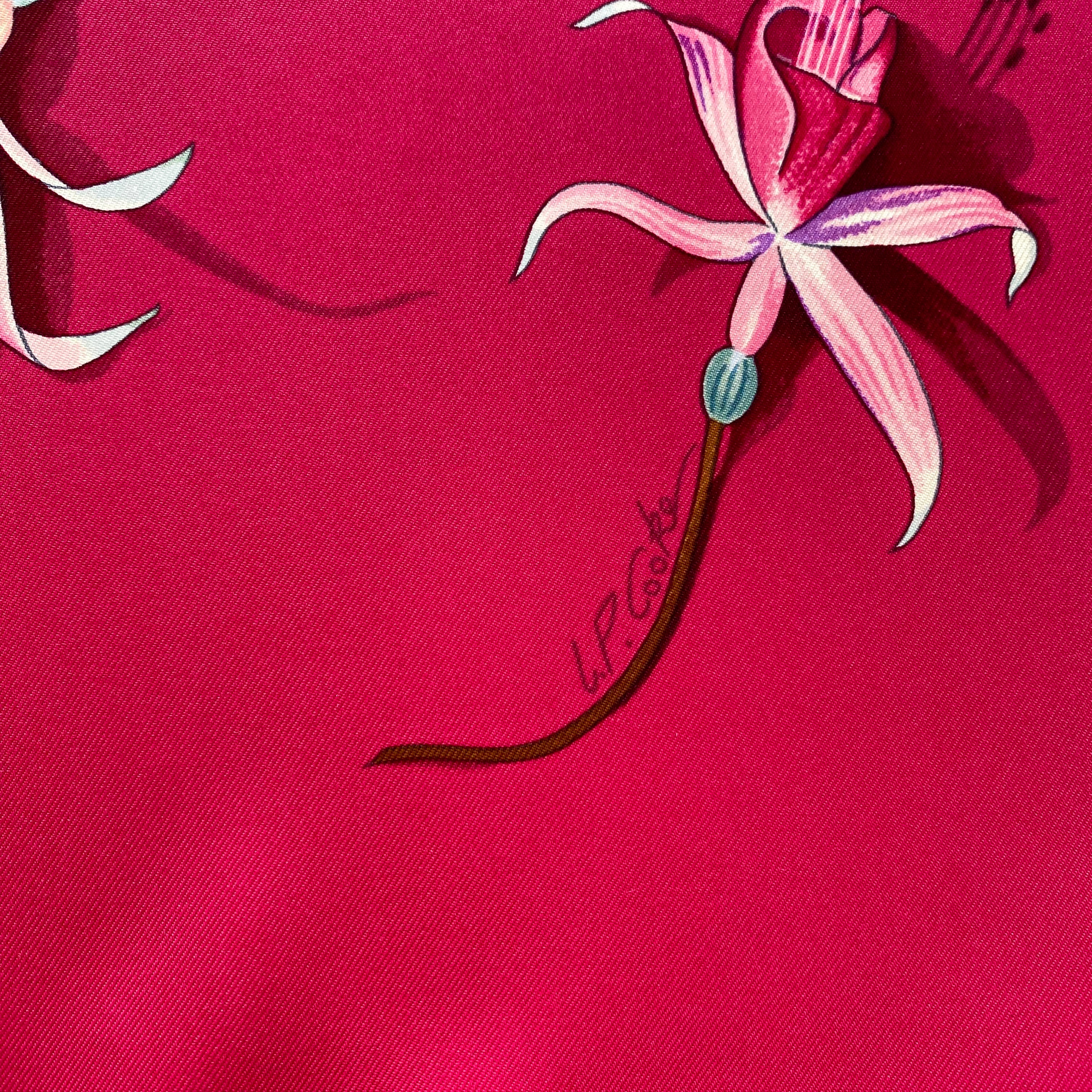 Pristine Boxed Hermès Fleurs De Fuchsia Silk Scarf
