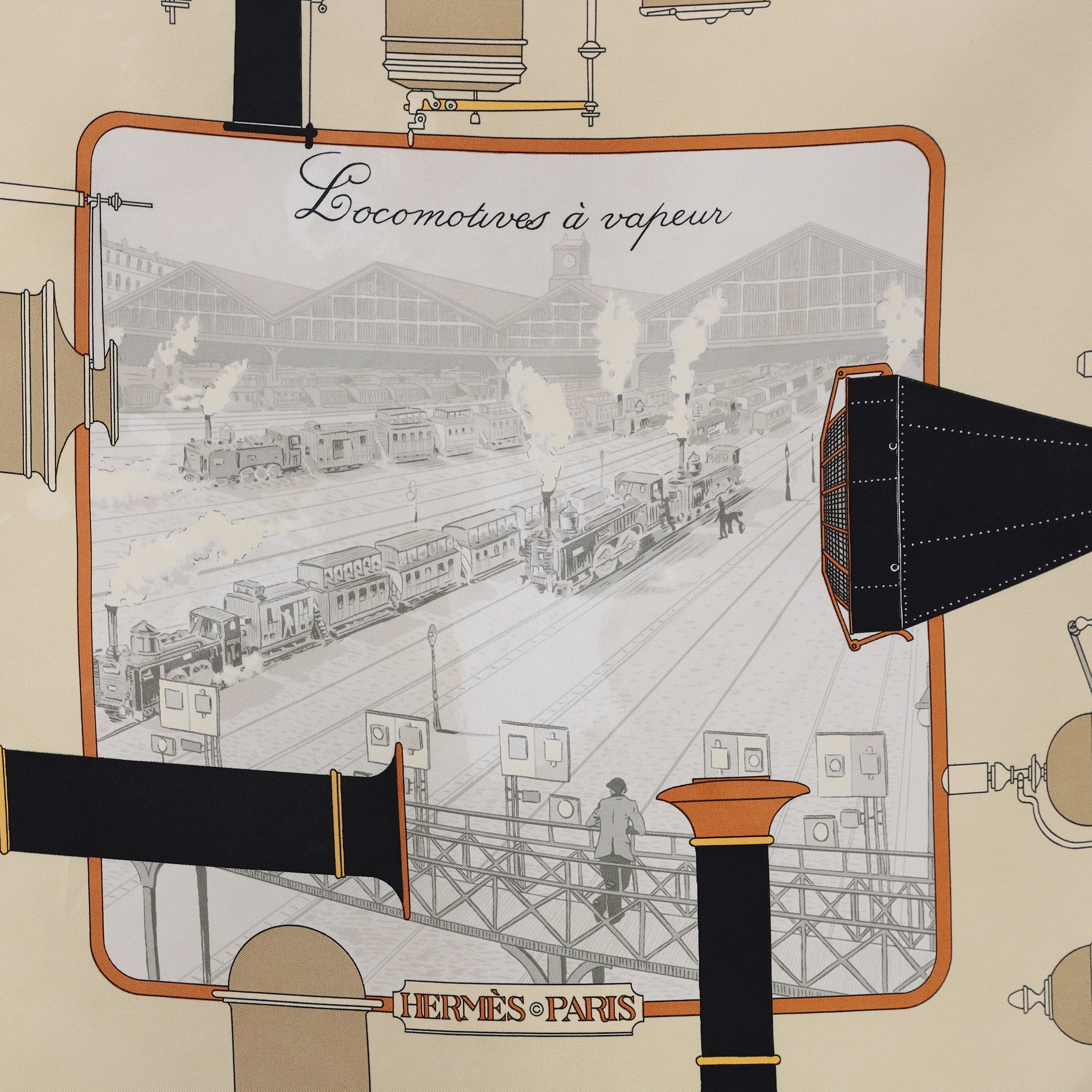 Hermès Locomotives À Vapeur Silk Scarf Rare