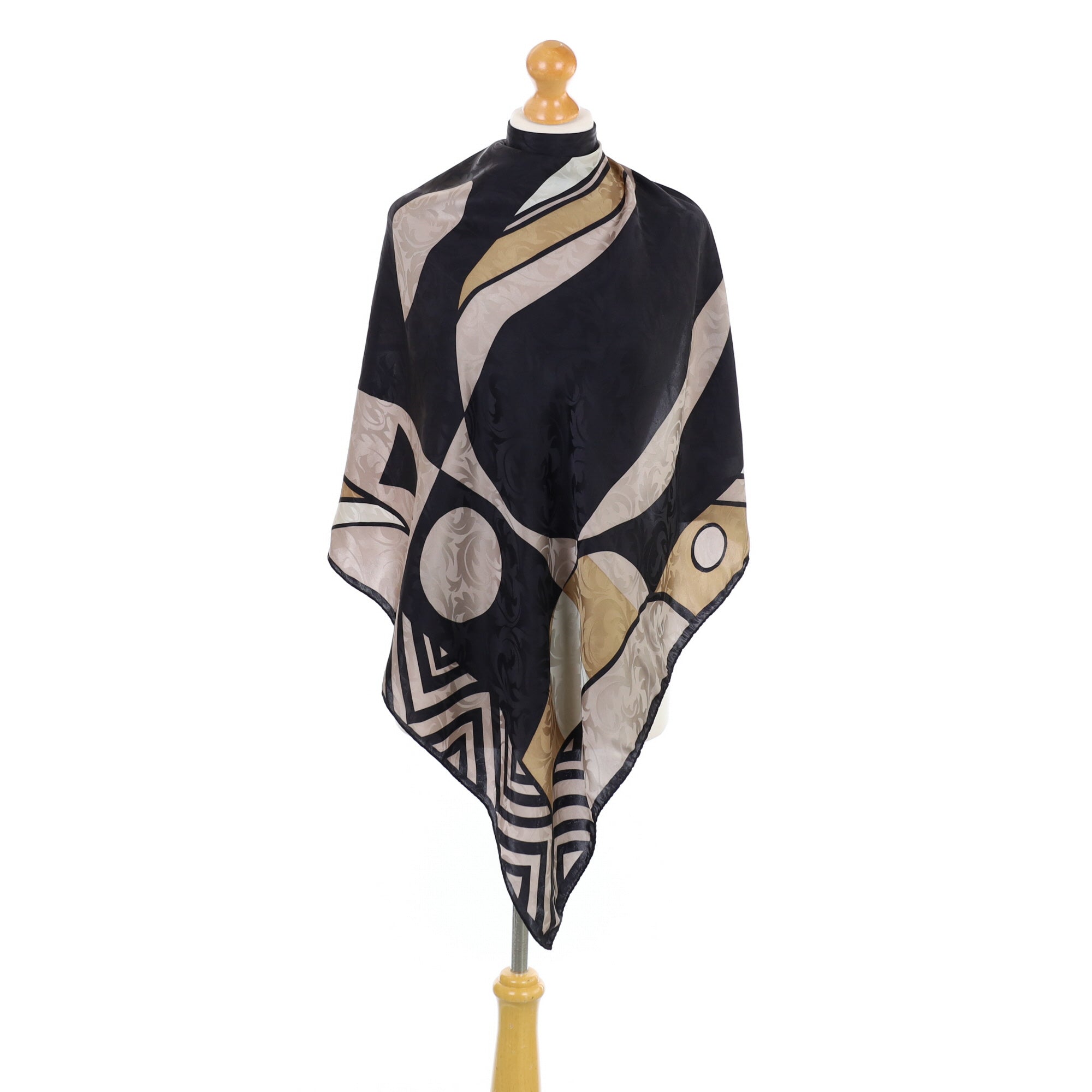 Italian Rocco Barocco Black Patterned Silk Scarf