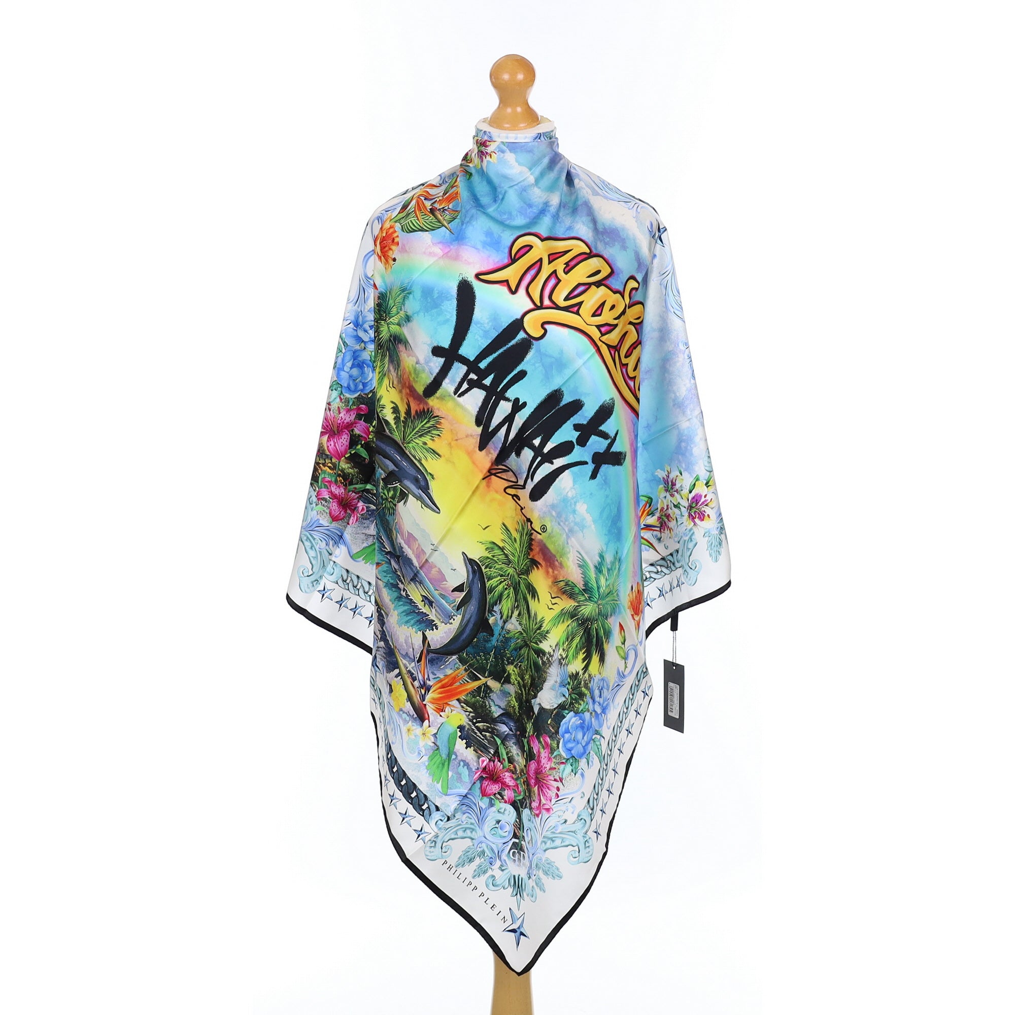 Brand New Philipp Plein Hawaii Scene Silk Scarf