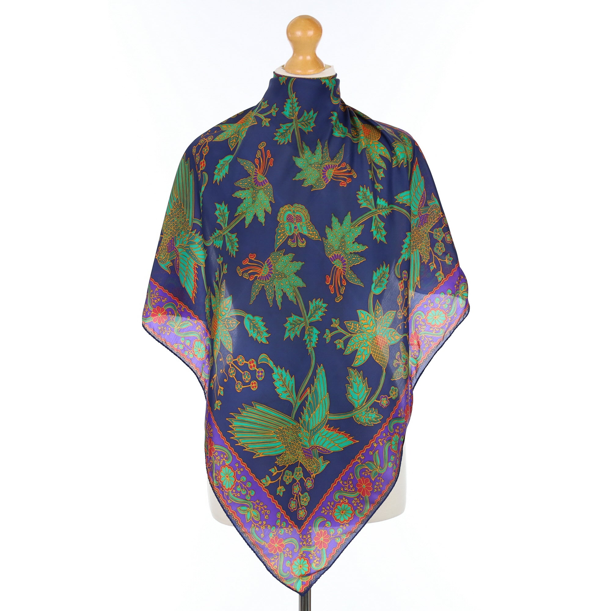 Country Casuals Blue and Green Vintage Silk Scarf