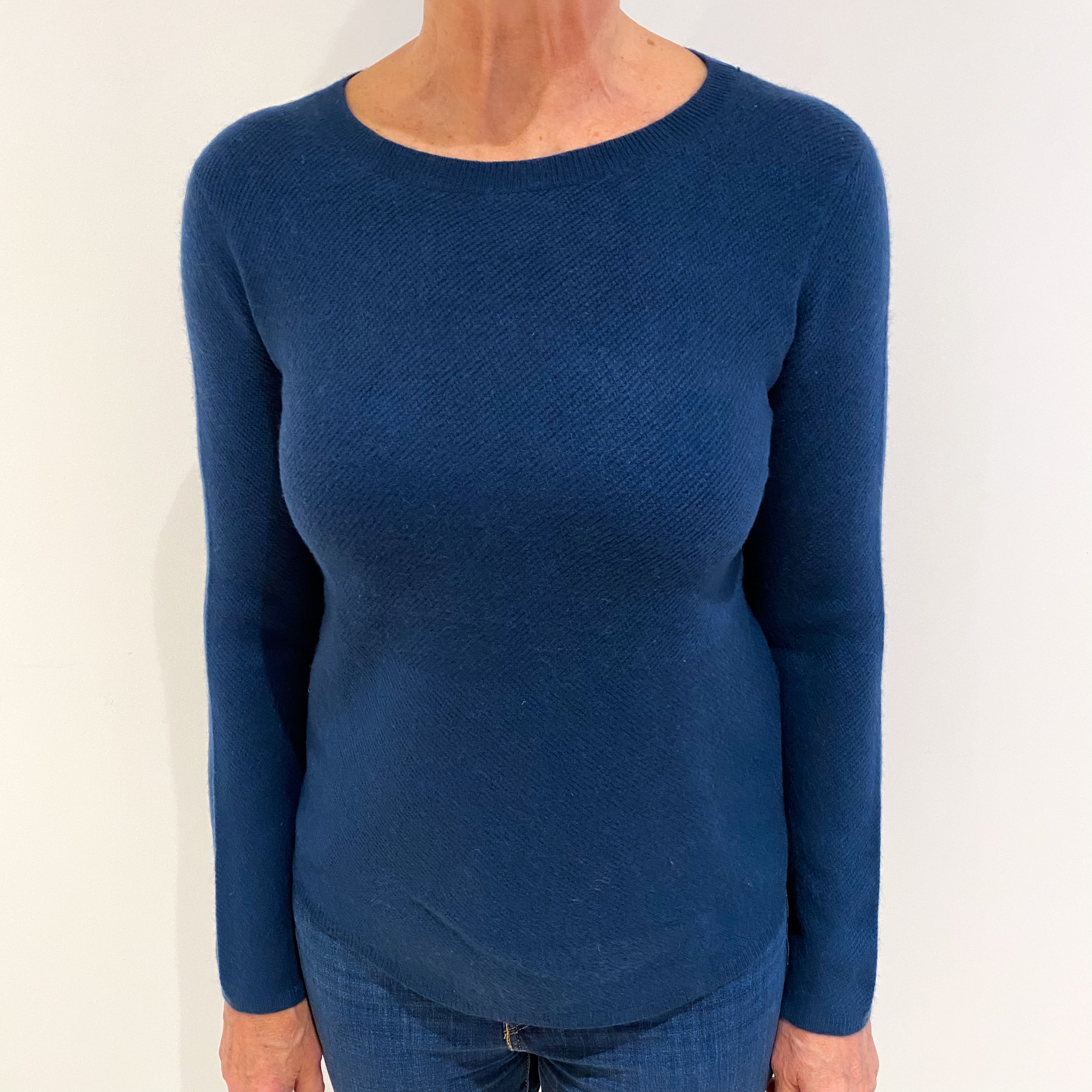 Jigsaw Petrol Blue Cashmere Wide Crew Neck Jumper Medium
