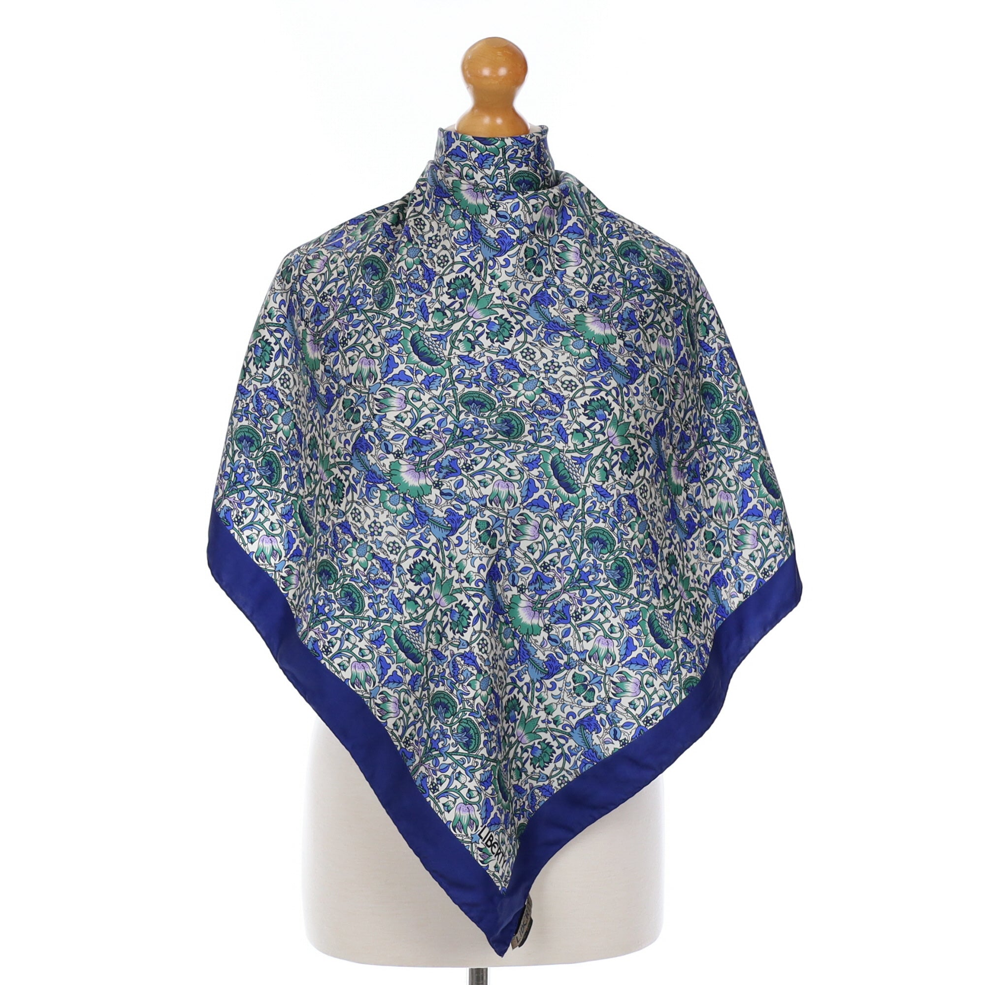 Liberty Blue and Green Floral Silk Scarf