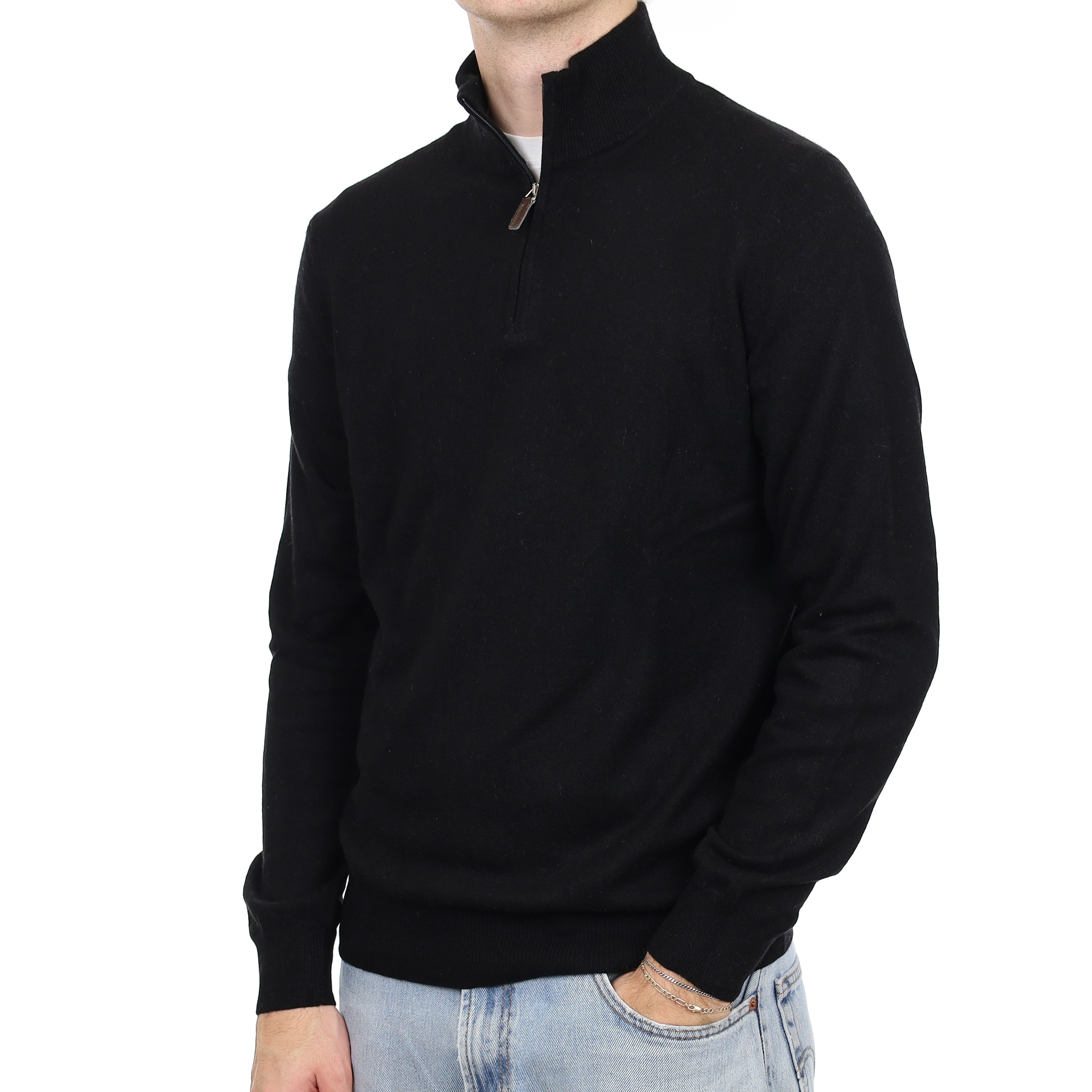 Men's Black Cashmere 1/4 Zip Jumper Medium