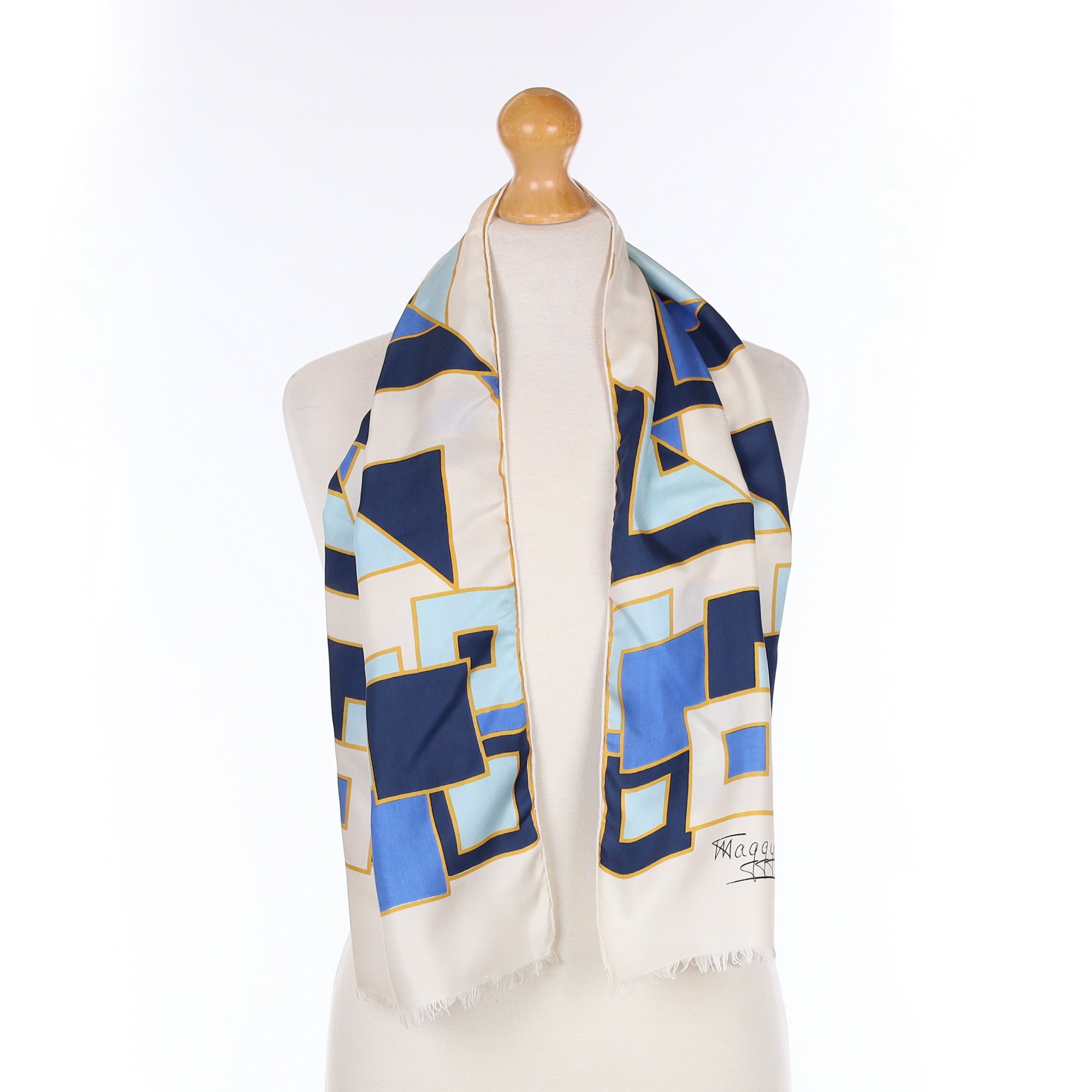 Maggie Rouff Blue Geometric Vintage Silk Scarf