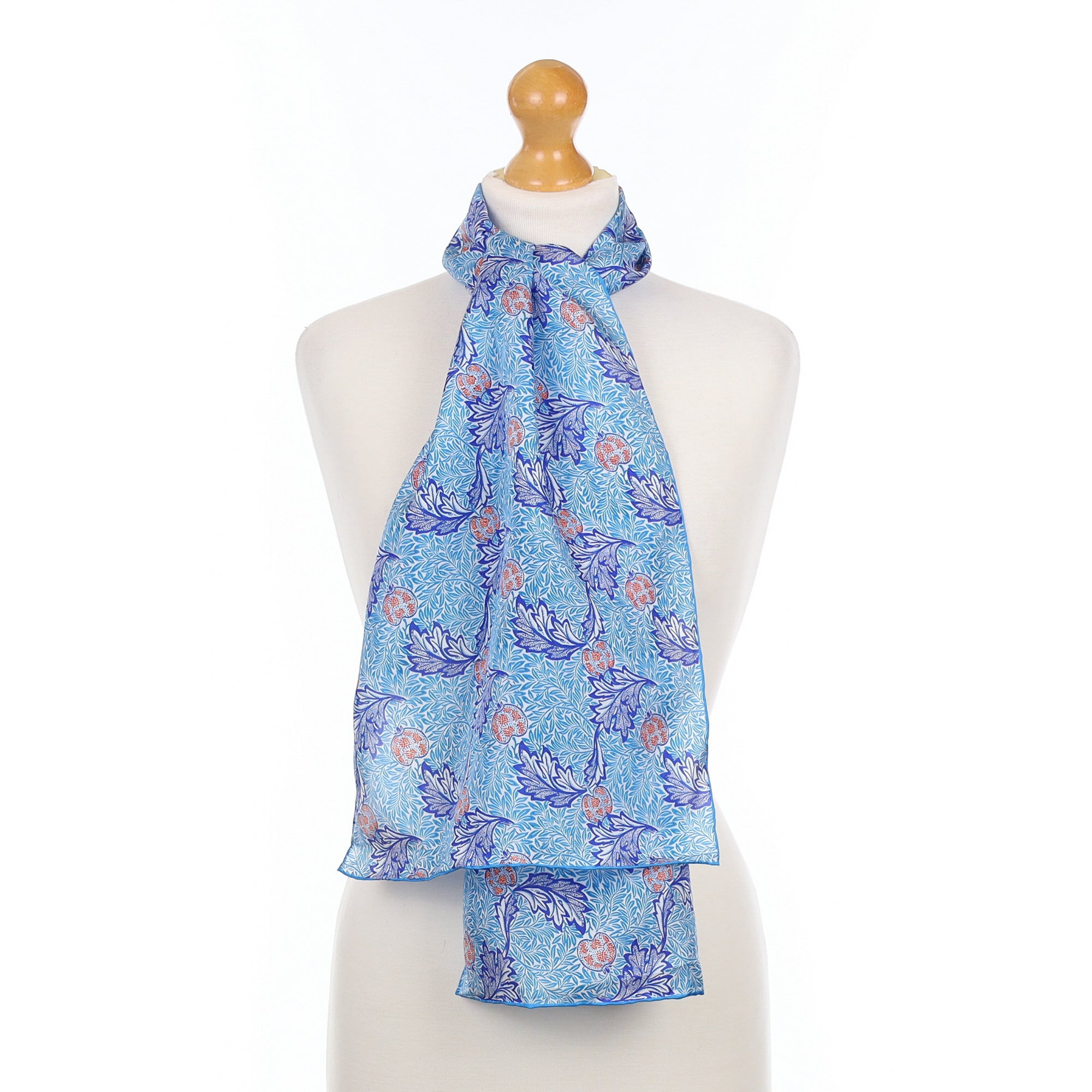 Brand New Blue Botanical Silk Scarf