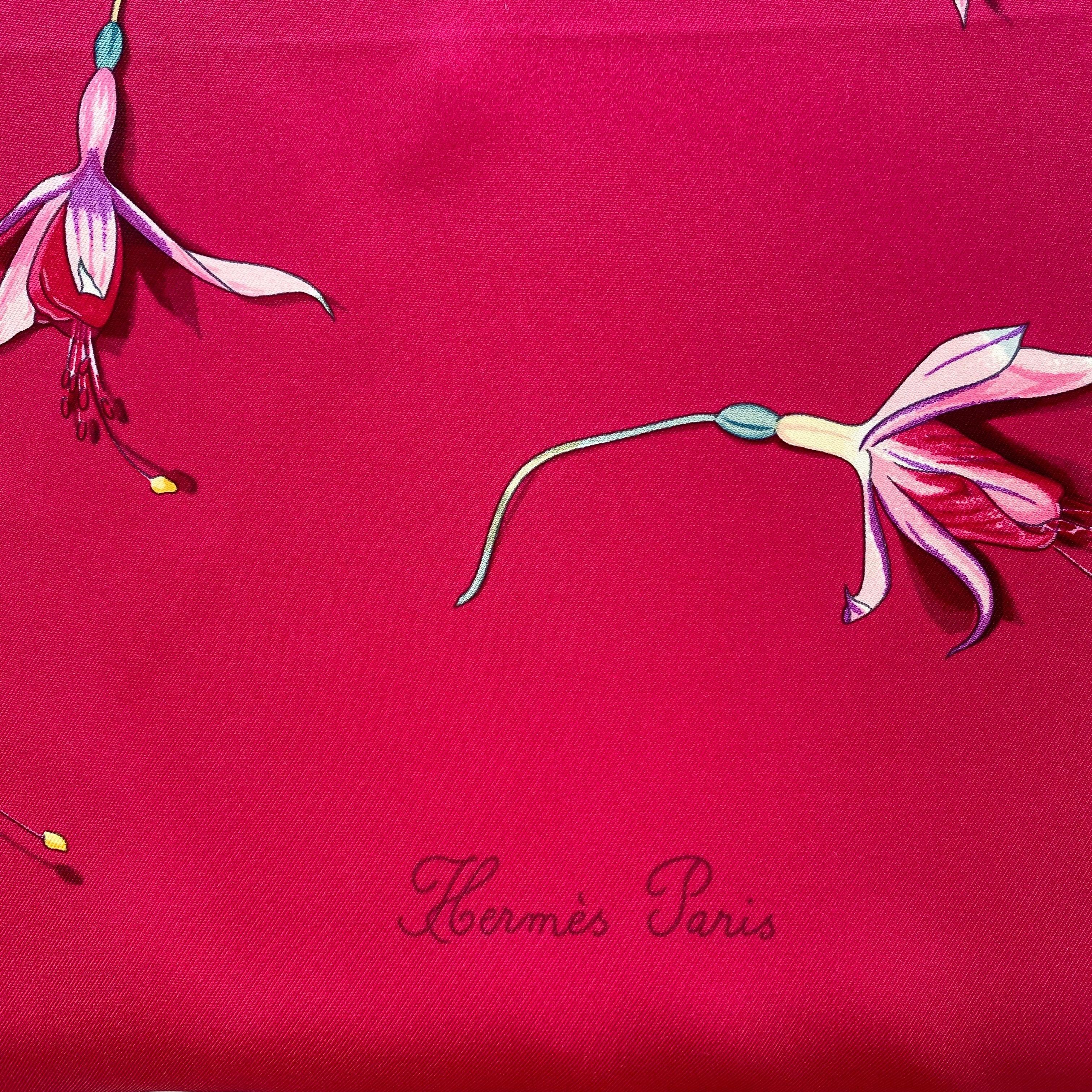 Pristine Boxed Hermès Fleurs De Fuchsia Silk Scarf