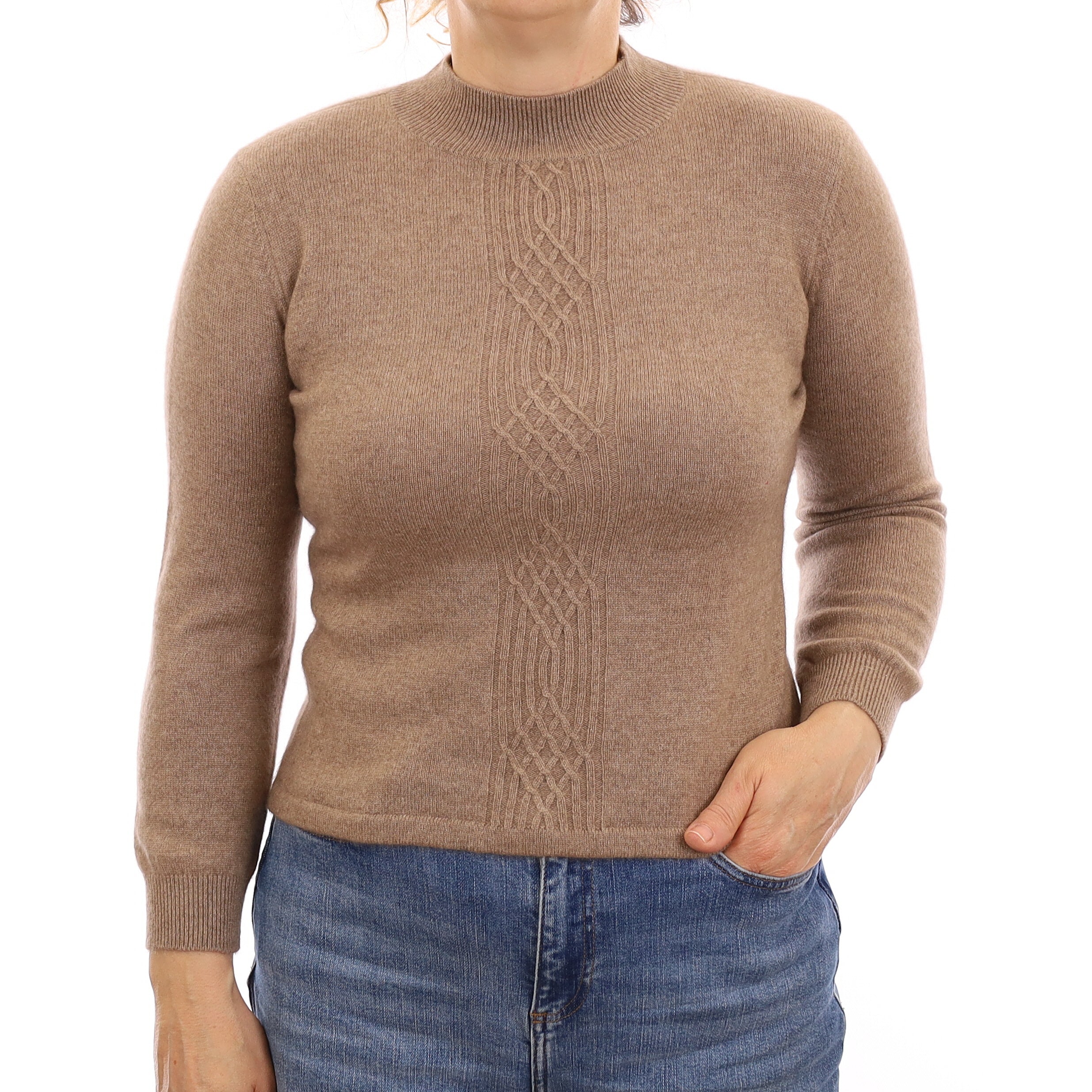 Taupe Brown Detailed Cashmere Turtle Neck Jumper Medium