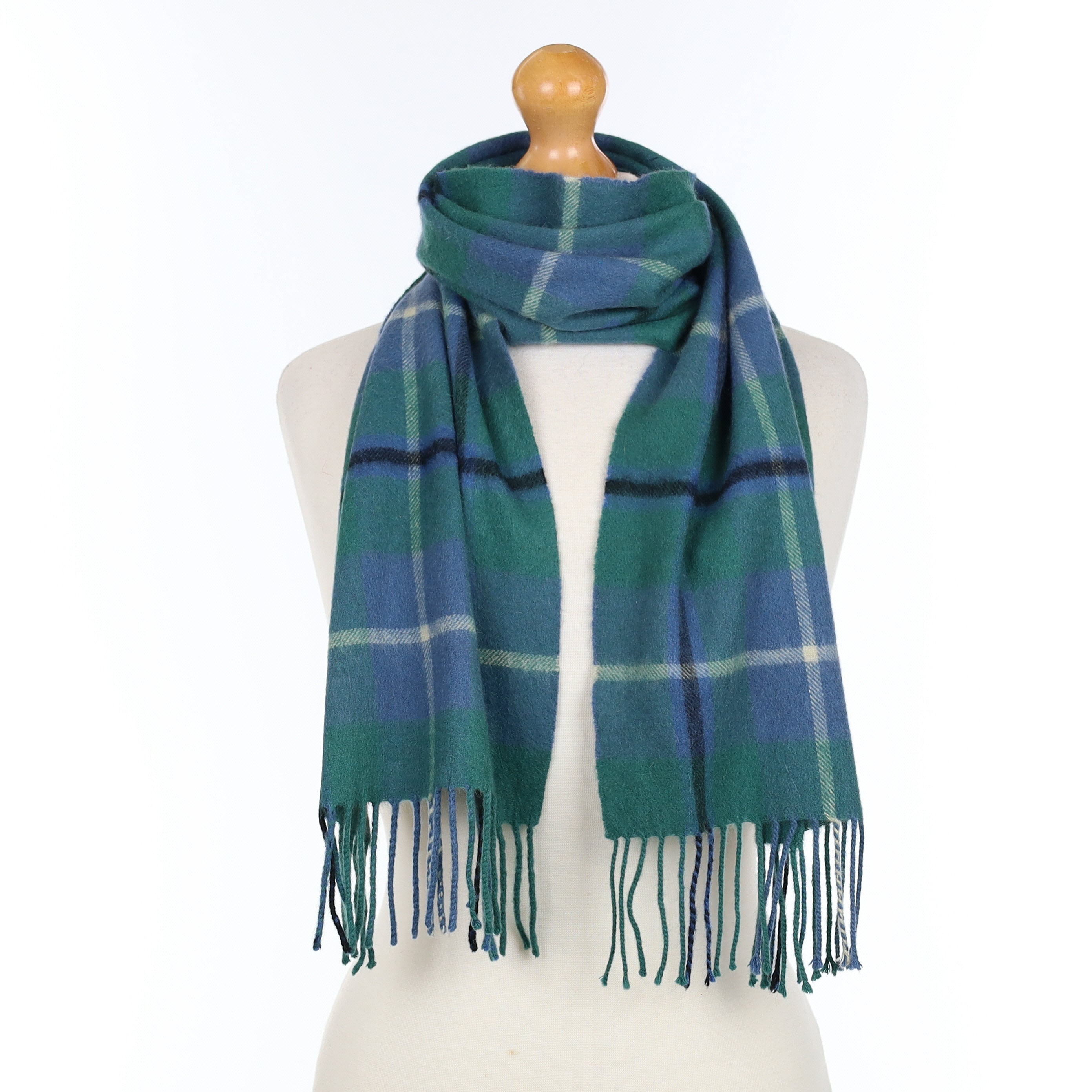 Blue and Green Plaid Cashmere Woven Scarf