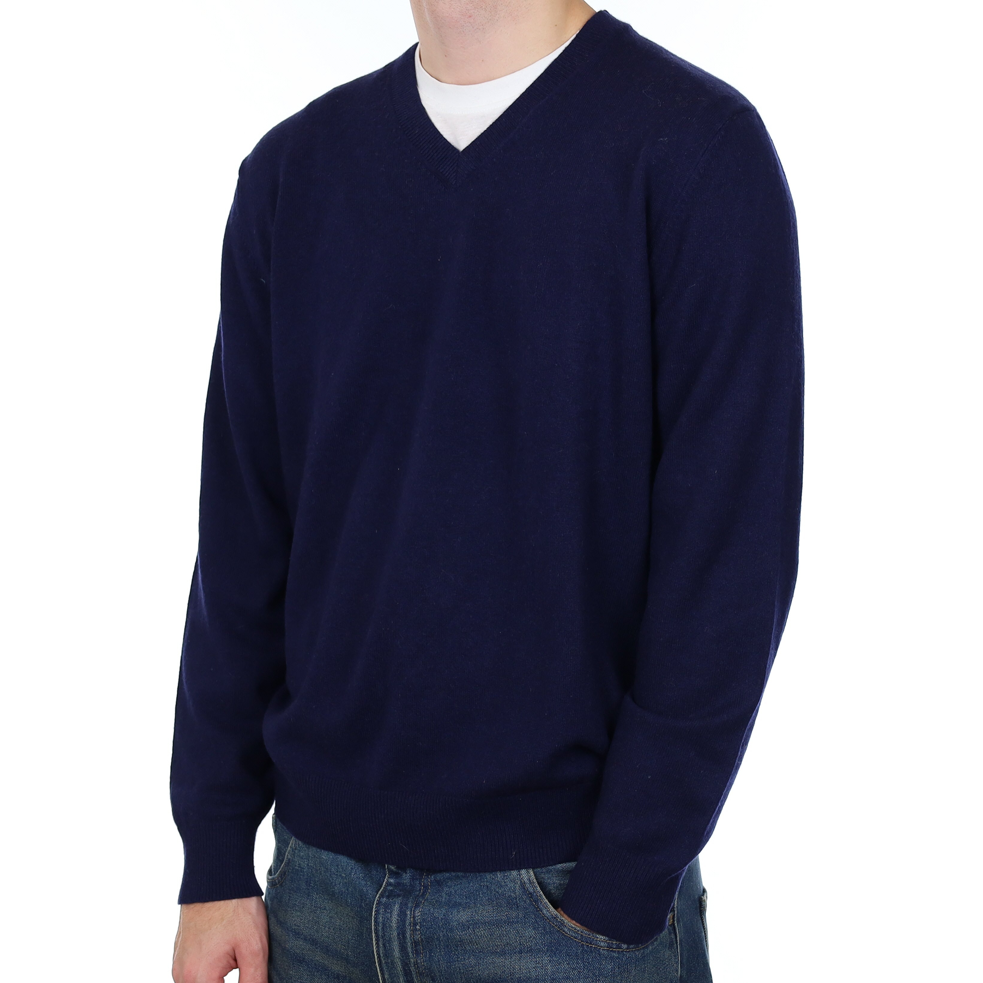 Men’s Navy Cashmere V Neck Jumper Large/Tall