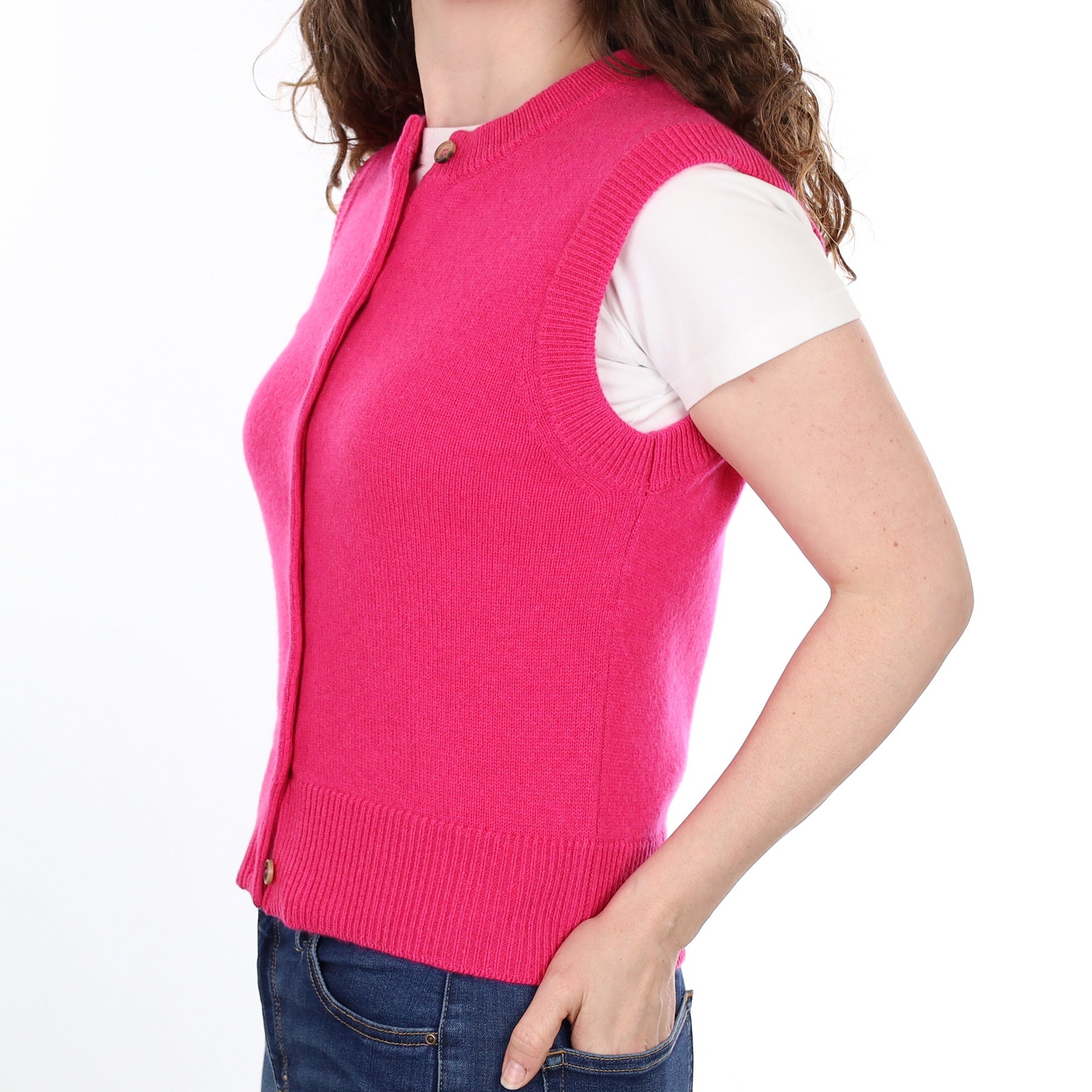 Brand New Hot Pink Luxury Cashmere Crew Neck Waistcoat Small UK 8-10