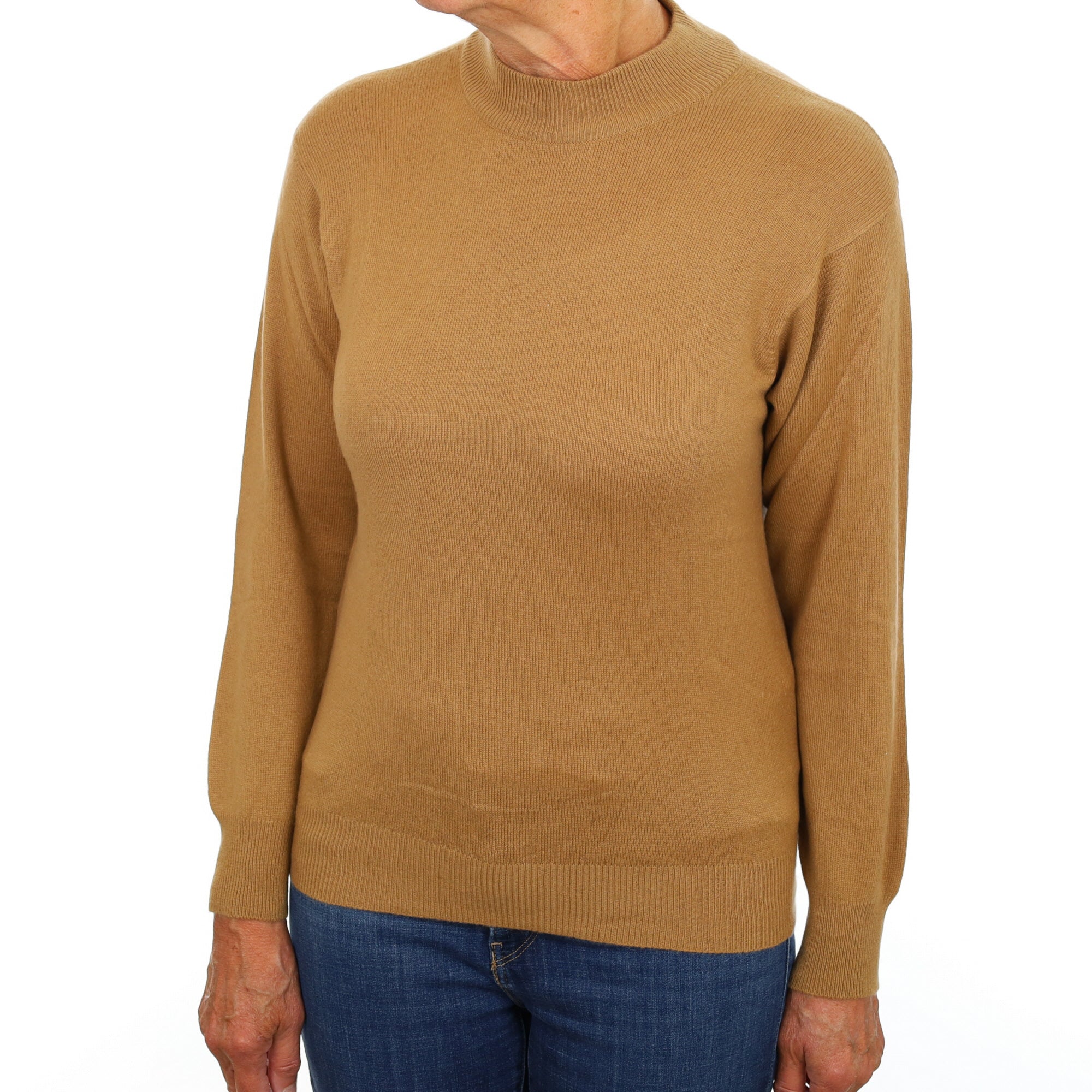 Camel Brown Cashmere Turtle Neck Jumper Medium