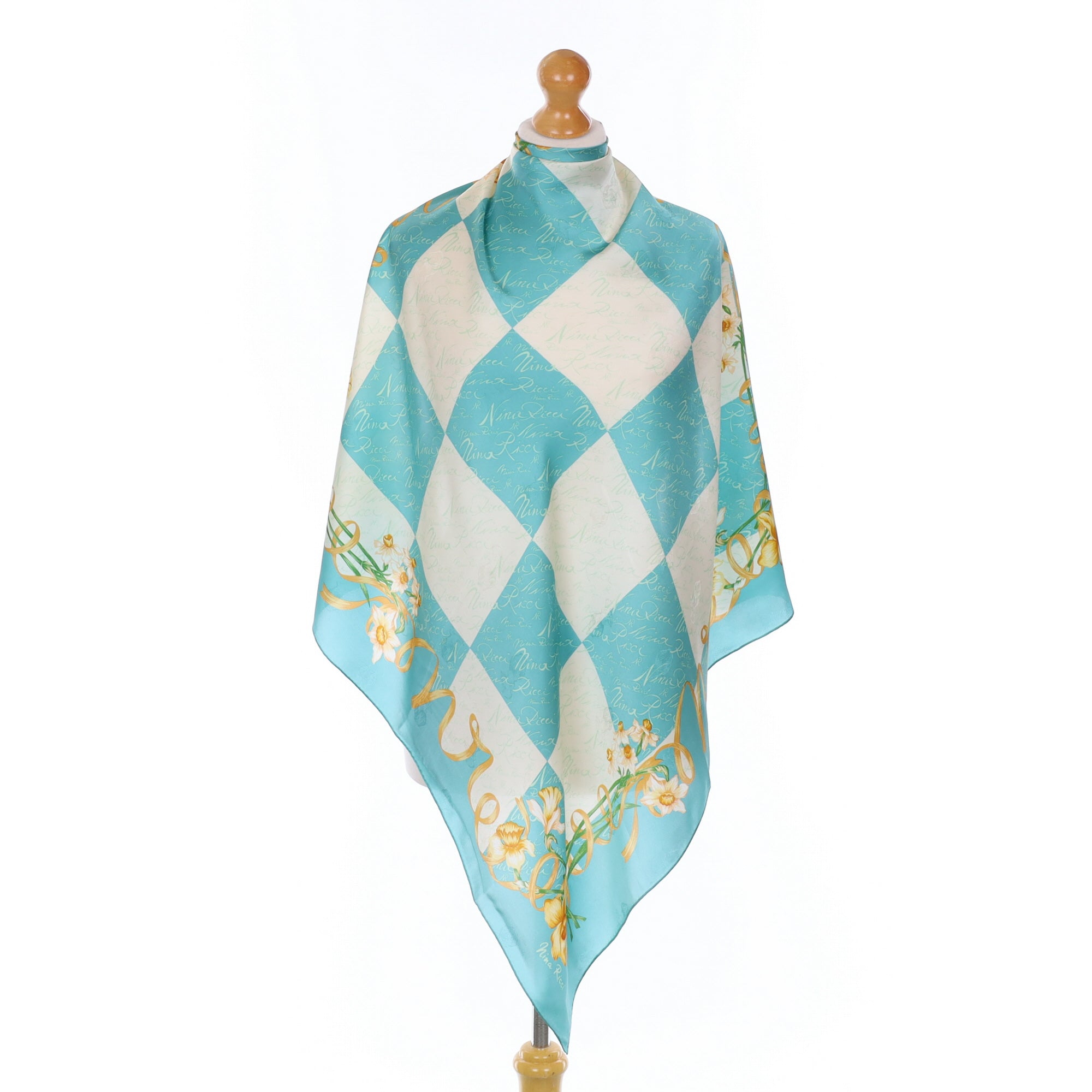 Nina Ricci Aqua and White Silk Scarf