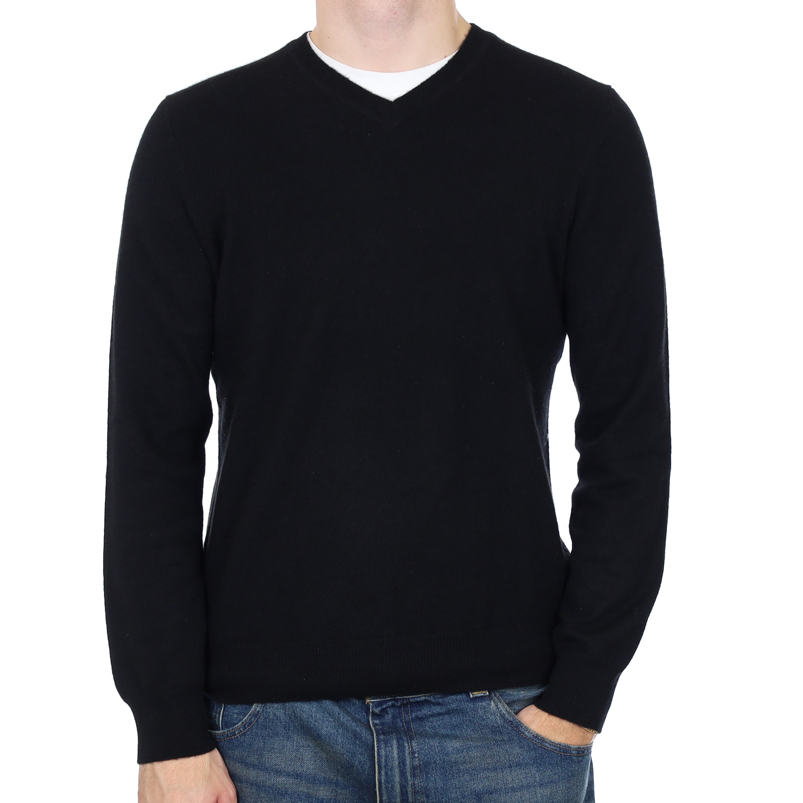 Men’s Black Cashmere V Neck Jumper Medium