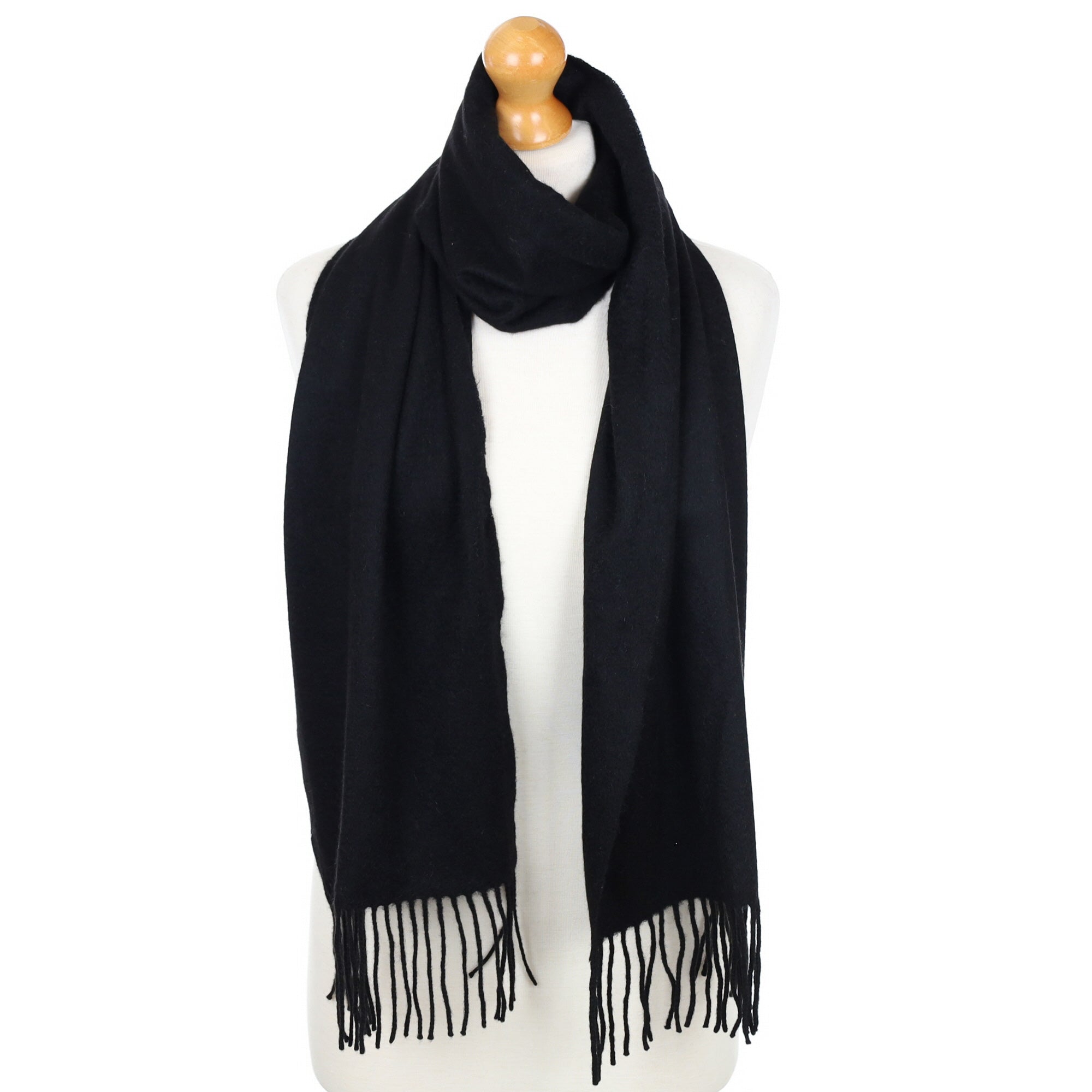 Black Fringed Cashmere Woven Scarf Large