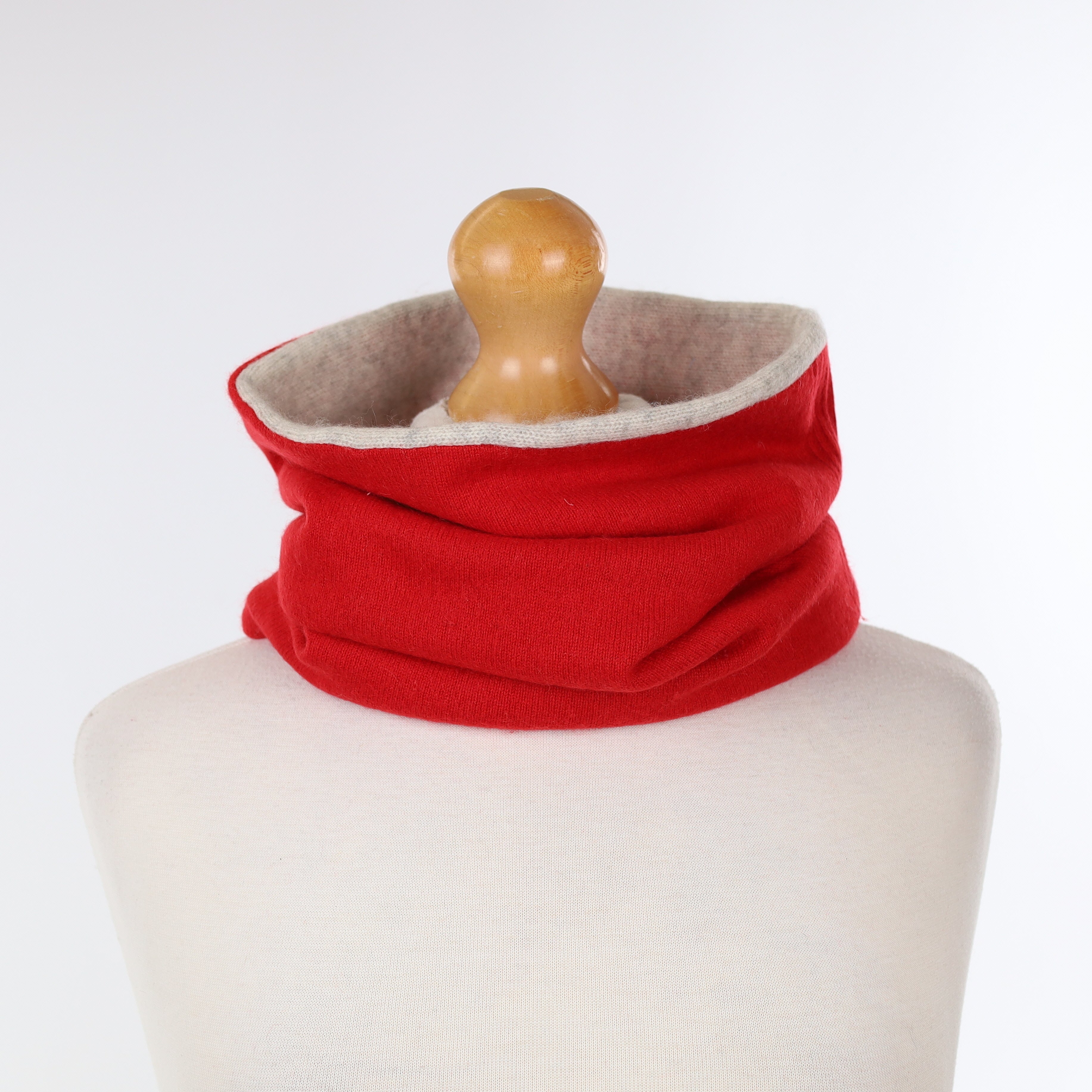 Berry Red and Frost Grey Luxury Double Layered Snood