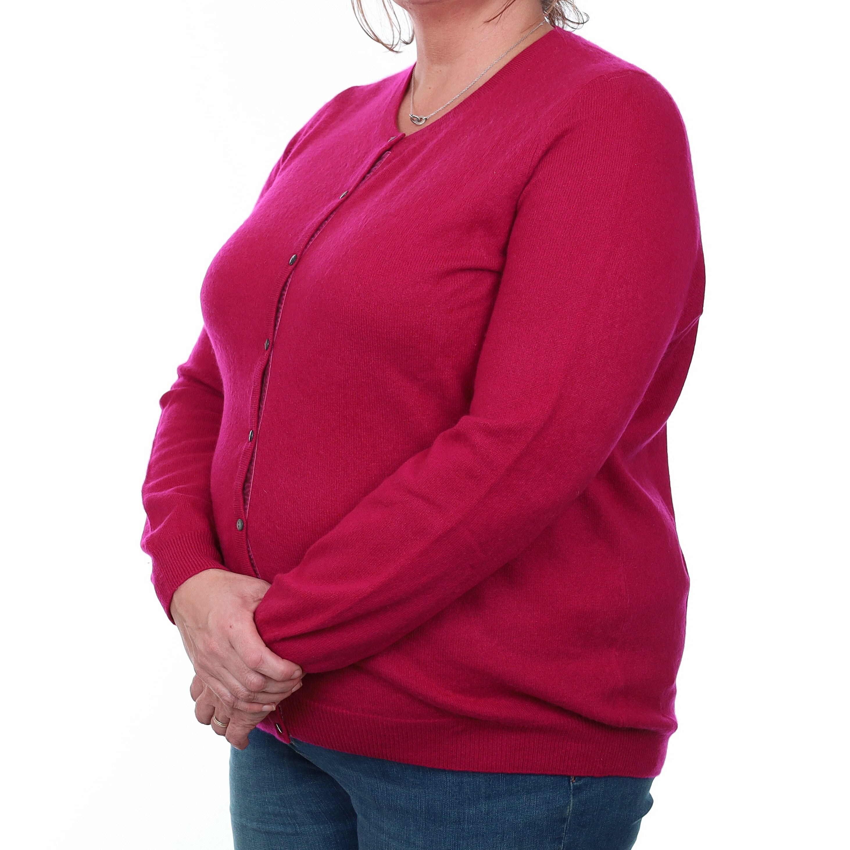 Cherry Pink Cashmere Crew Neck Cardigan Extra Large