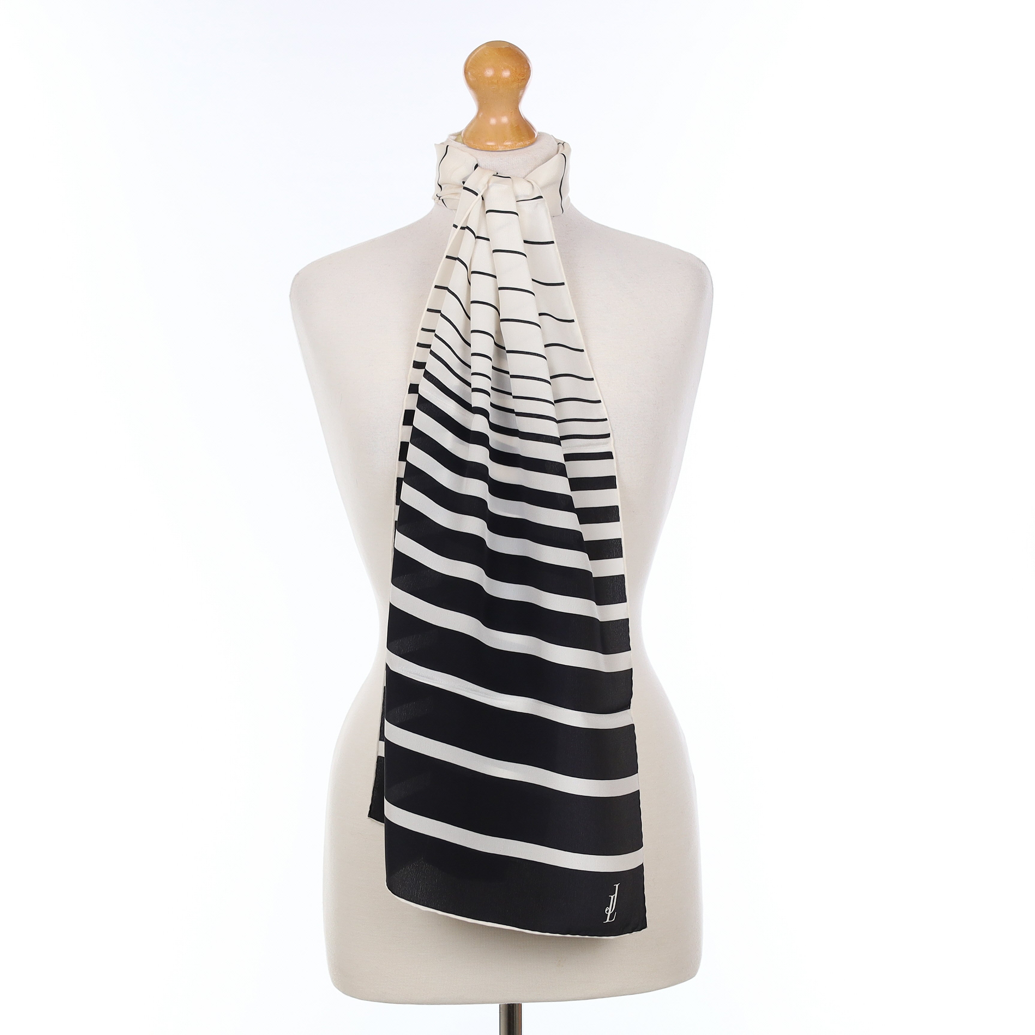 Brand New Black And White Striped Silk Scarf