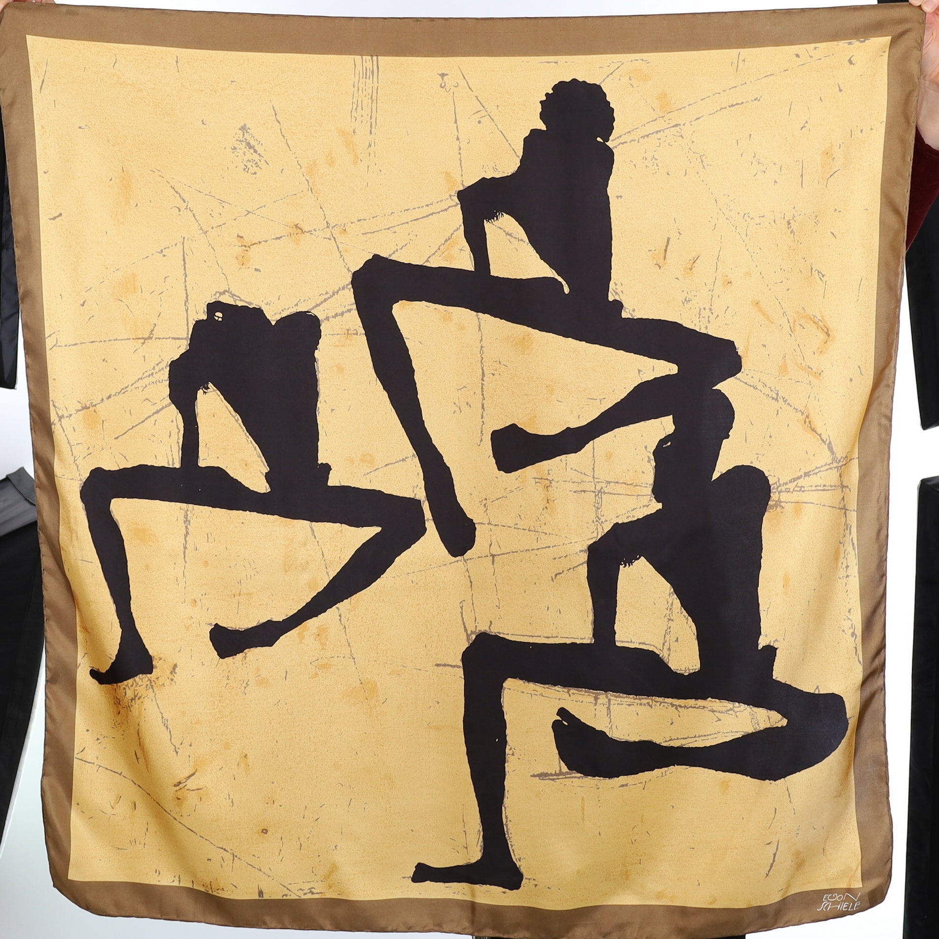 Egon Schiele Brown Figure Design Vintage Silk Scarf