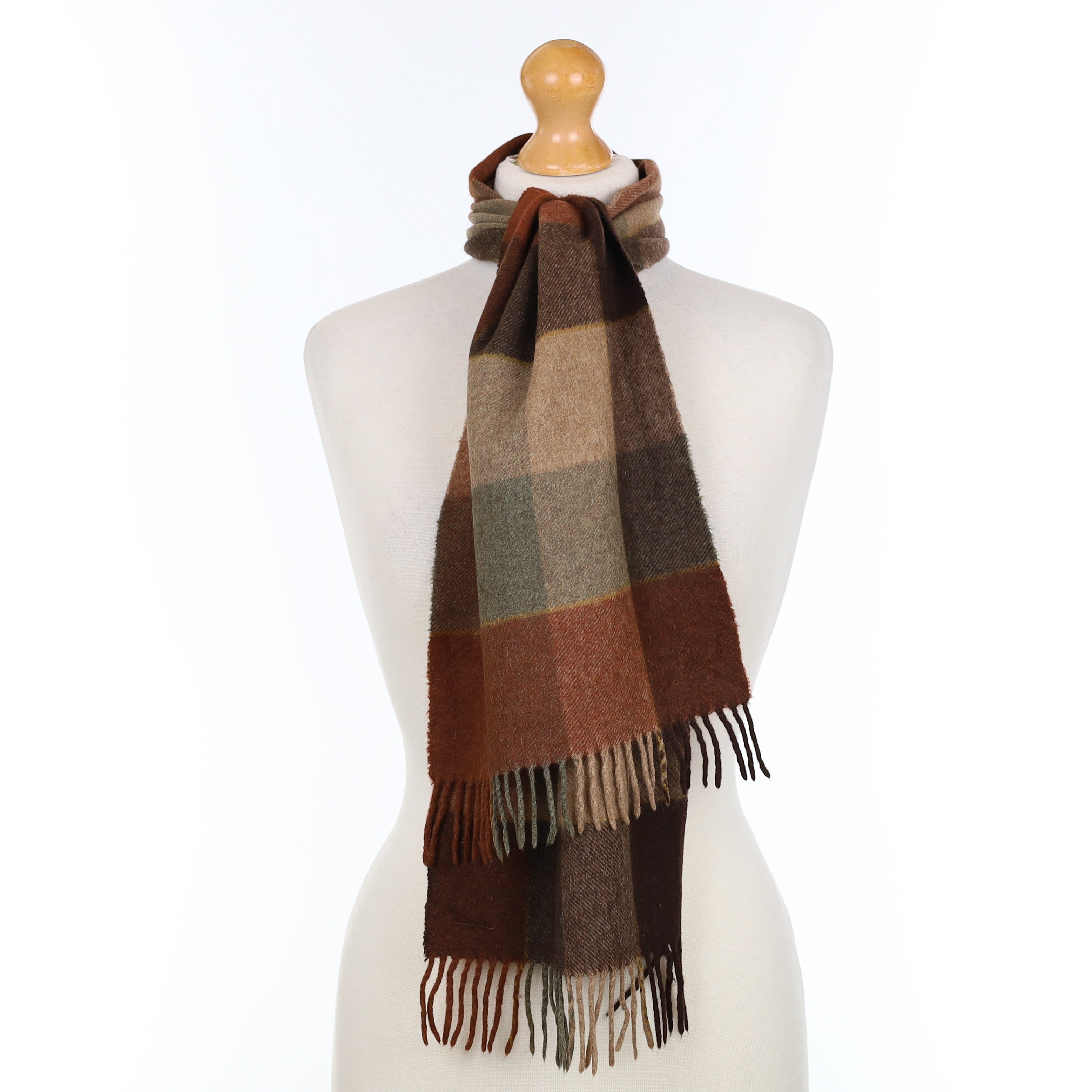 Rust Green and Brown Cashmere Woven Scarf