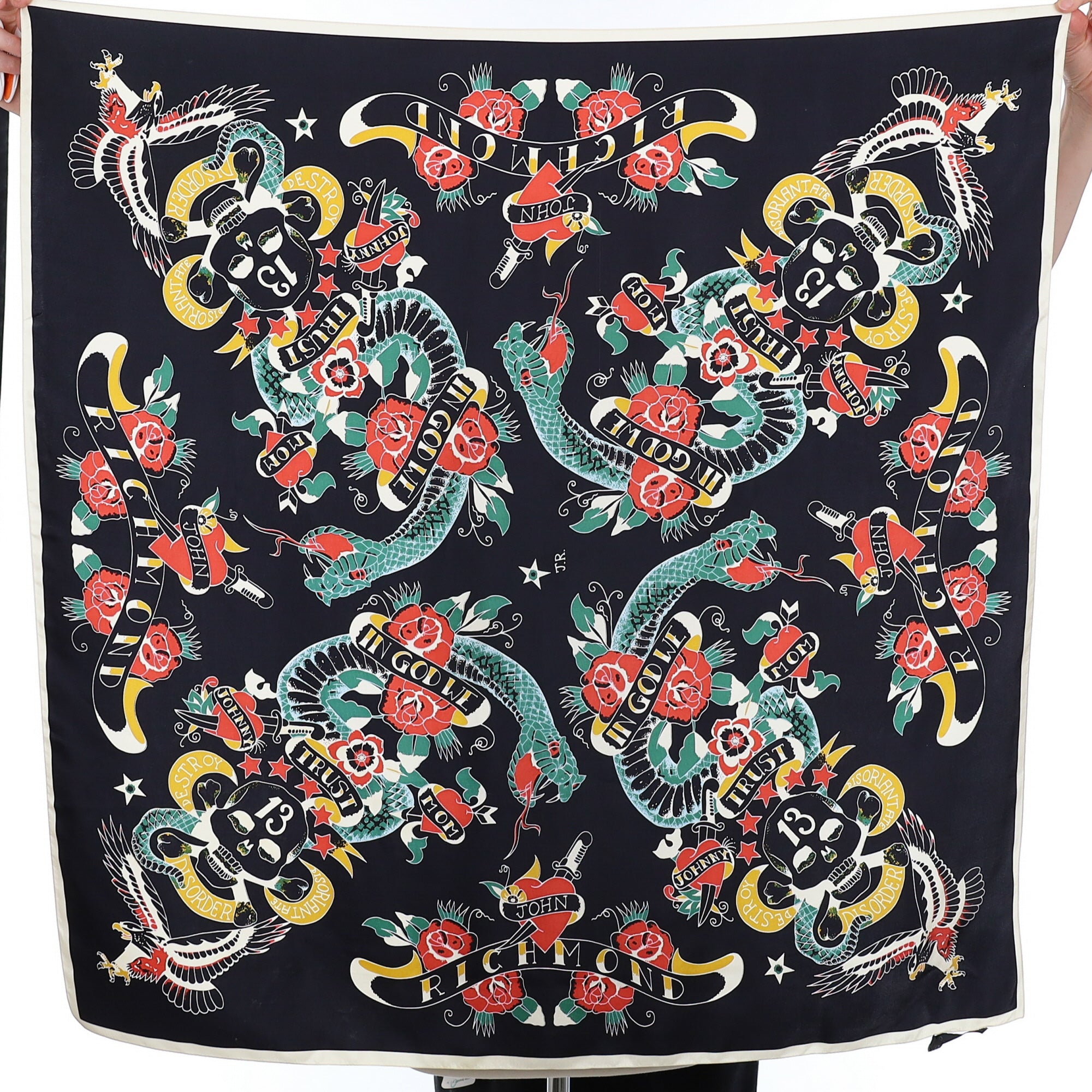 John Richmond Skull Design Silk Scarf