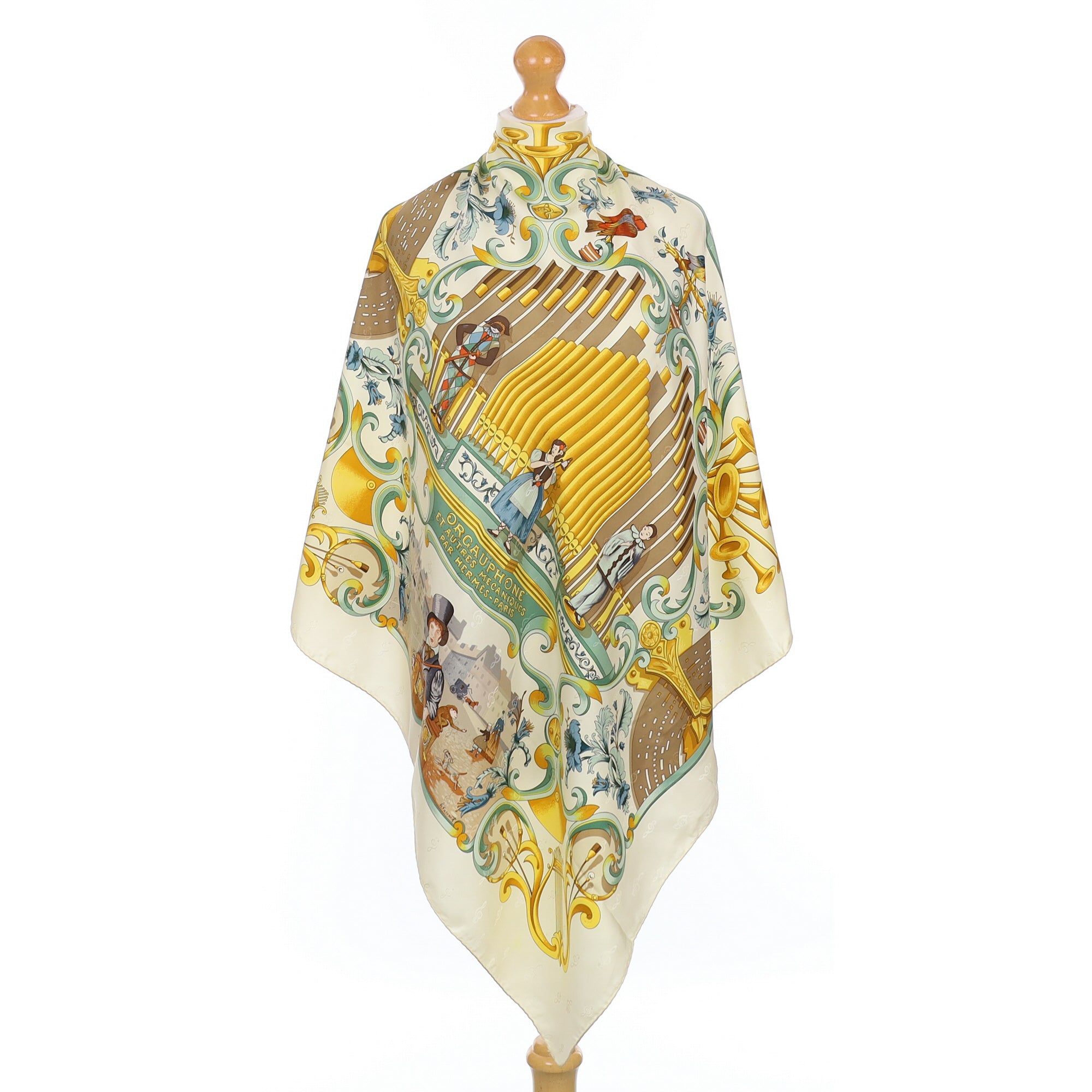 Hermès Orgauphone et Autres Mecaniques Vintage Silk Scarf
