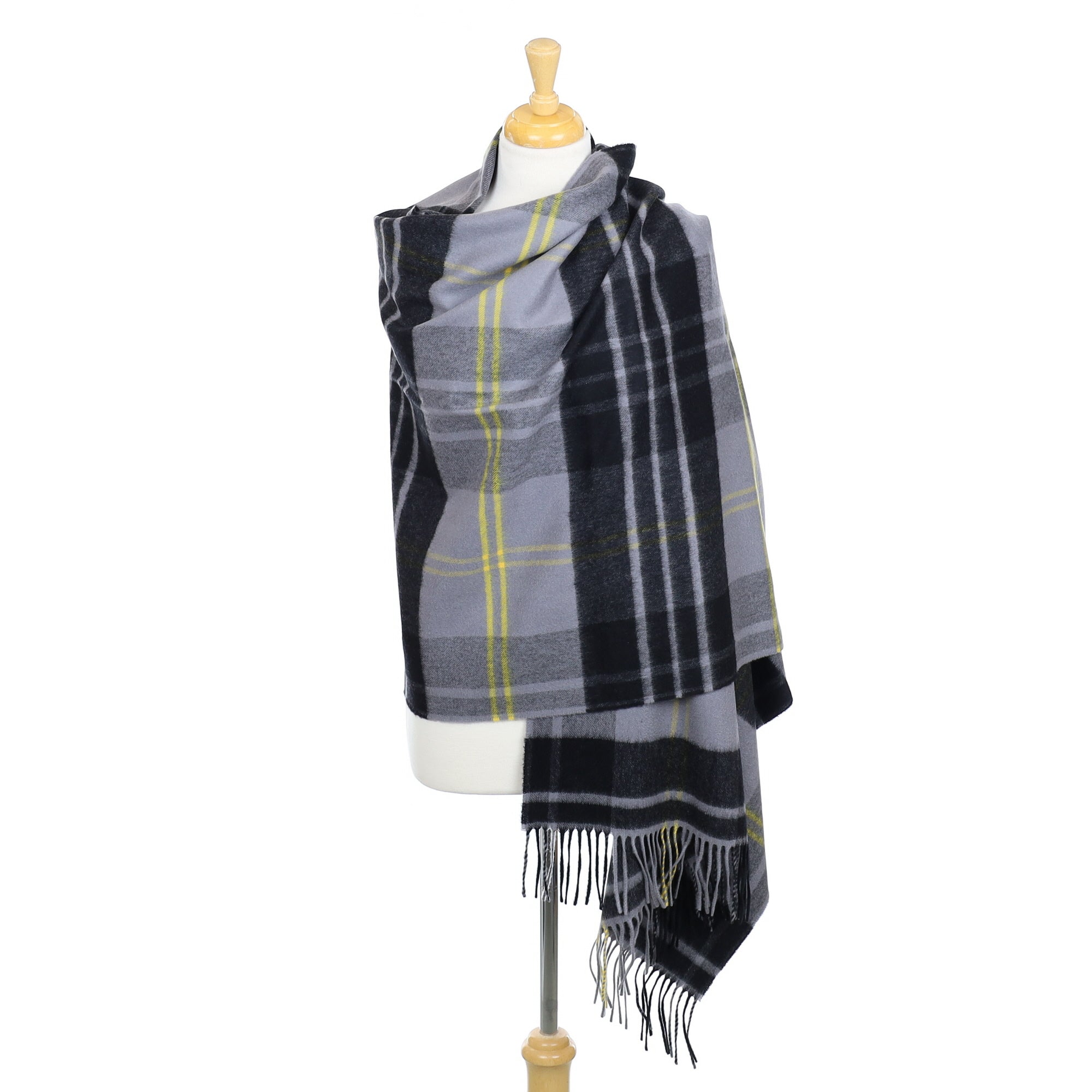 Brand New Scottish Stone Black and Yellow Tartan Luxury Cashmere Stole